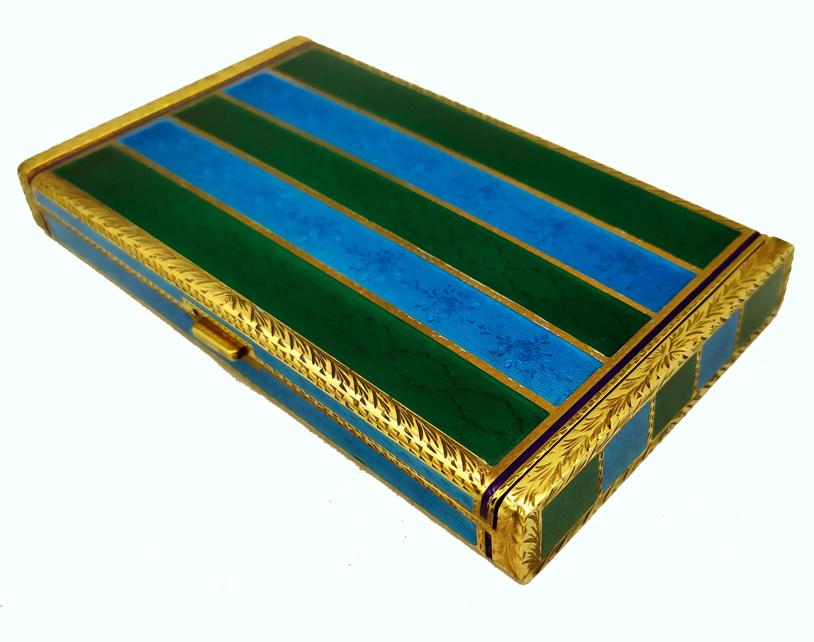 Boîte à cigarettes de table Argent Sterling Enamel two-tone striped guilloché Salimbeni. en vente 6