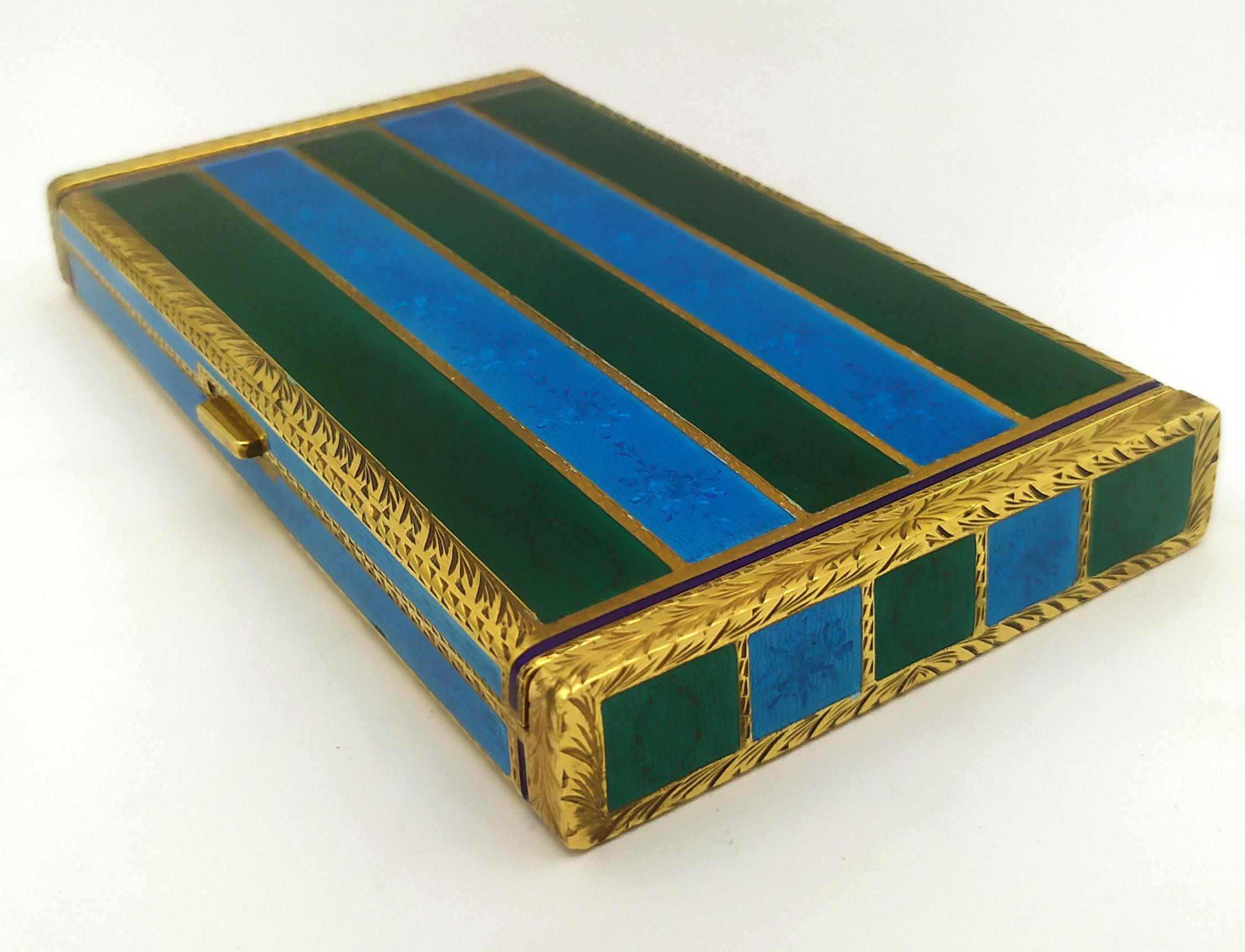 Boîte à cigarettes de table Argent Sterling Enamel two-tone striped guilloché Salimbeni. en vente 7