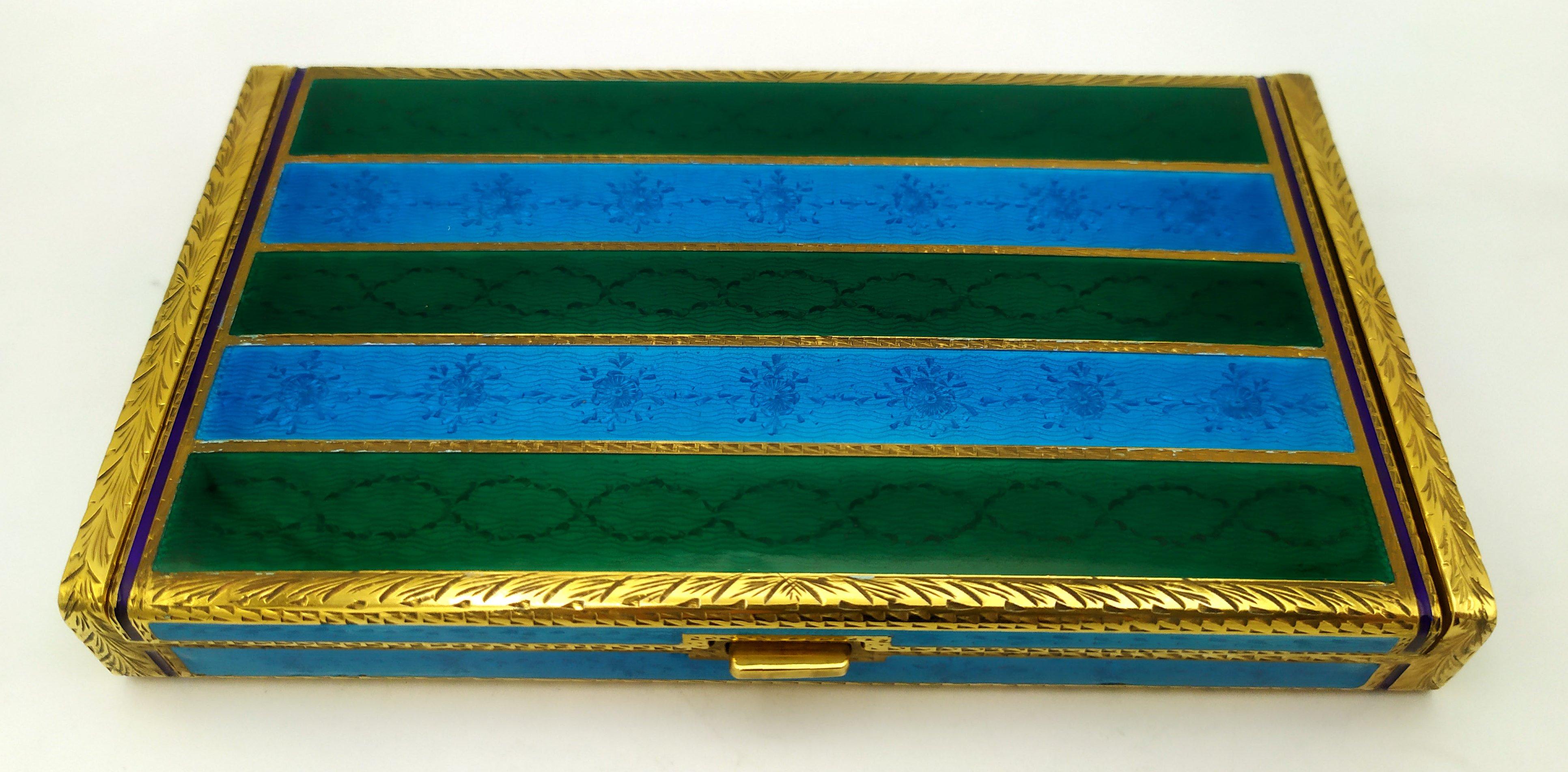 Boîte à cigarettes de table Argent Sterling Enamel two-tone striped guilloché Salimbeni. en vente 8