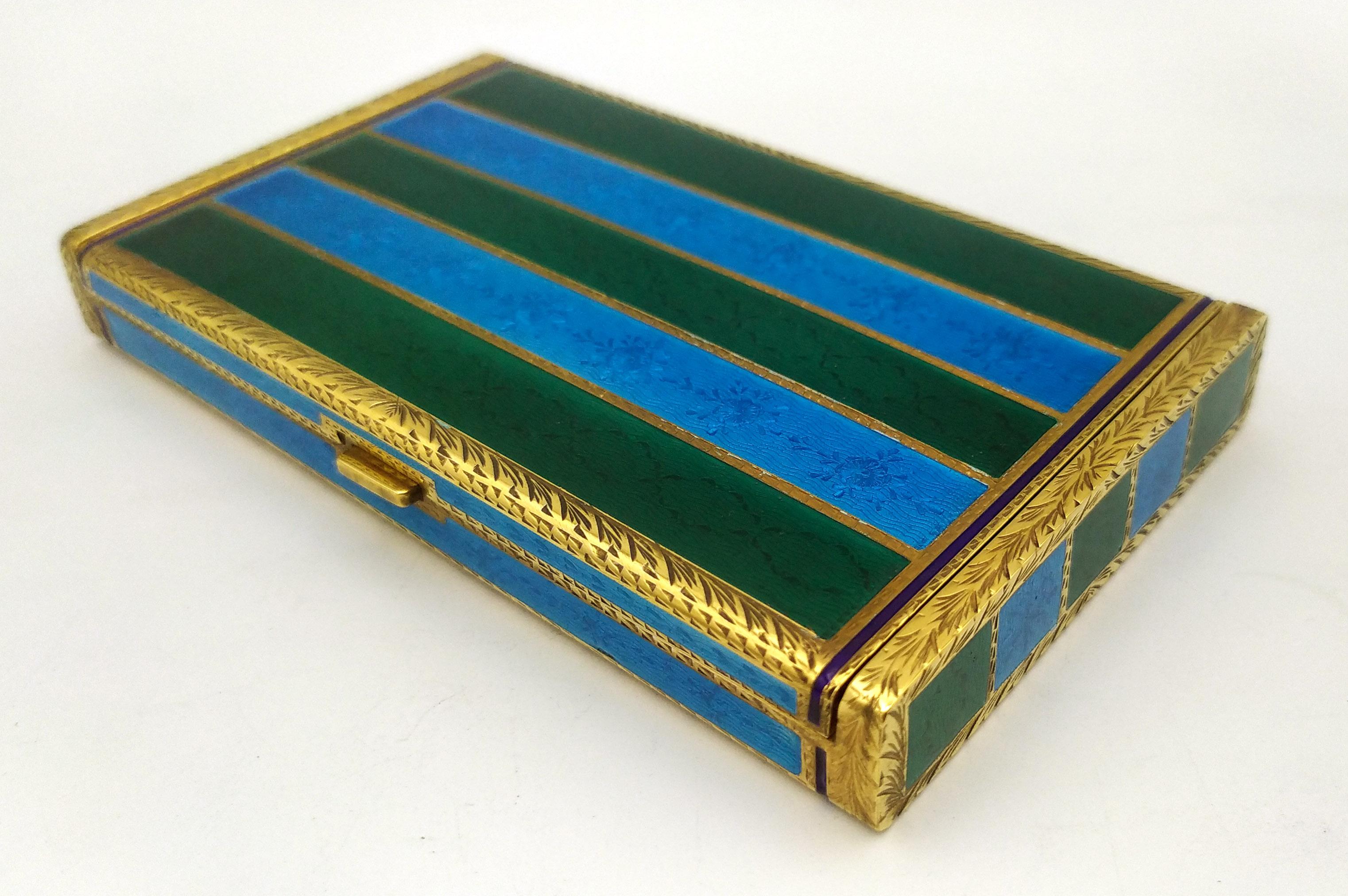 Boîte à cigarettes de table Argent Sterling Enamel two-tone striped guilloché Salimbeni. en vente 9