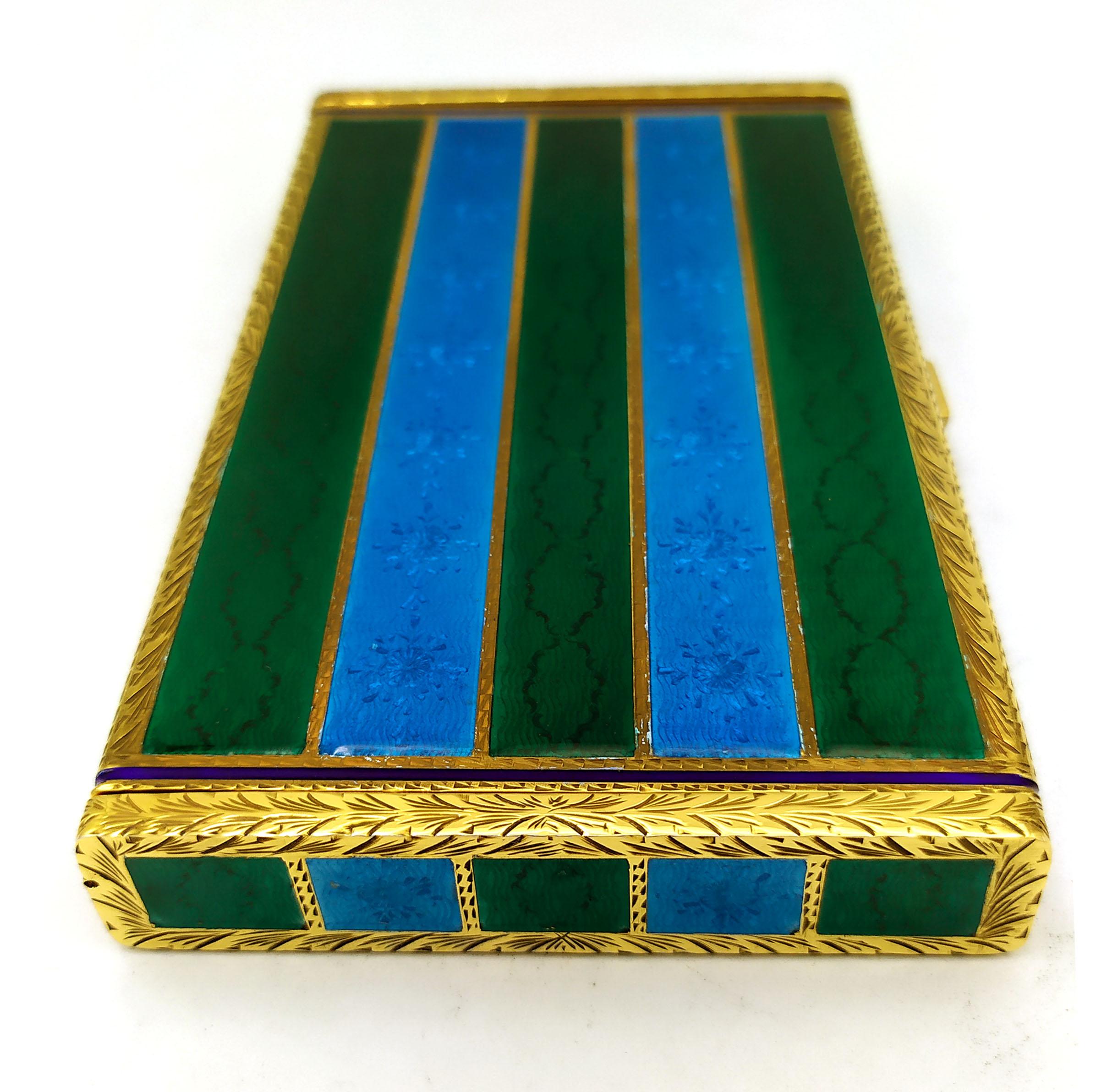 Boîte à cigarettes de table Argent Sterling Enamel two-tone striped guilloché Salimbeni. en vente 10