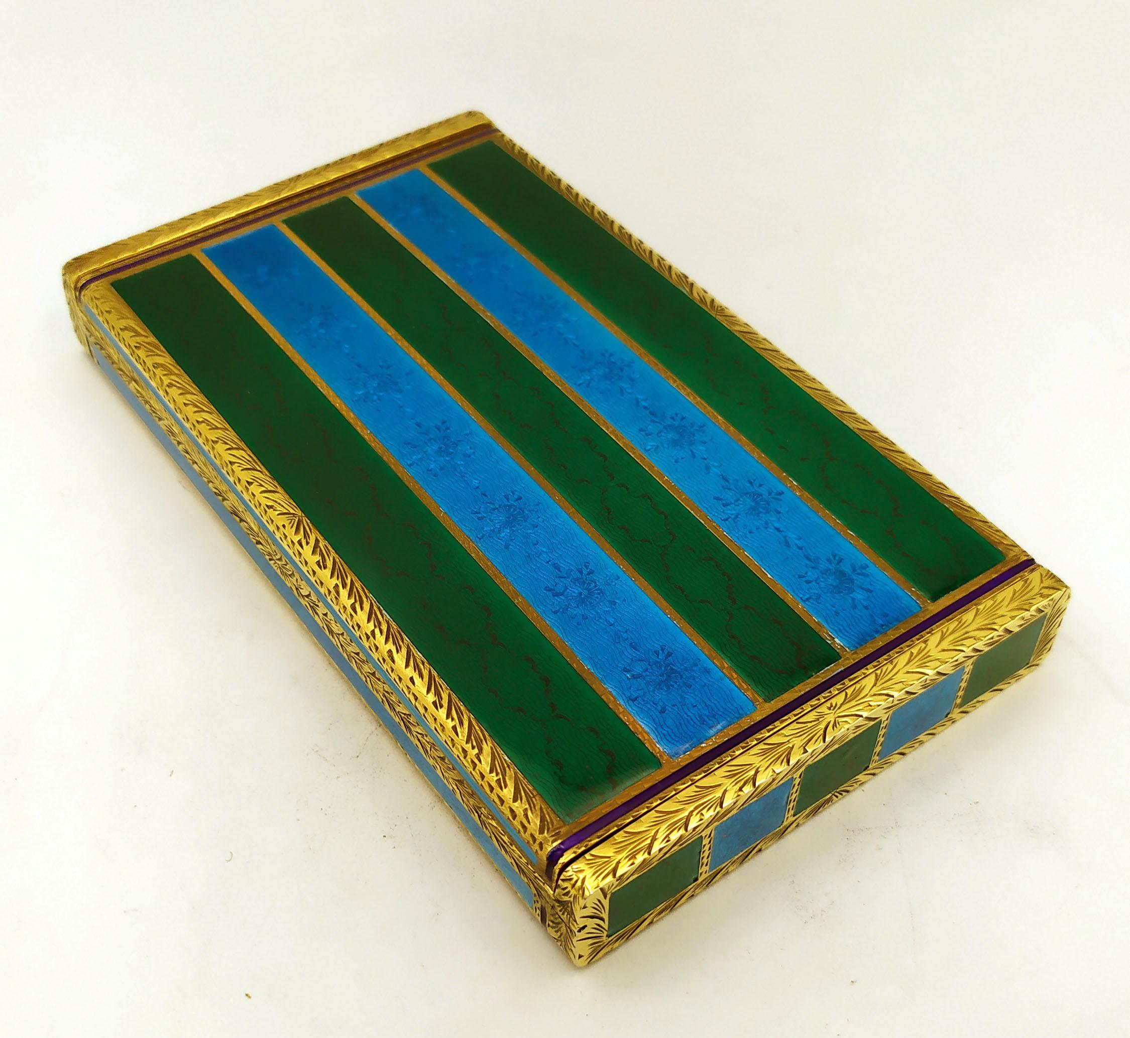 Boîte à cigarettes de table Argent Sterling Enamel two-tone striped guilloché Salimbeni. en vente 11