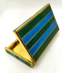 Table cigarette box Silver Sterling Enamel two-tone striped guilloché Salimbeni.