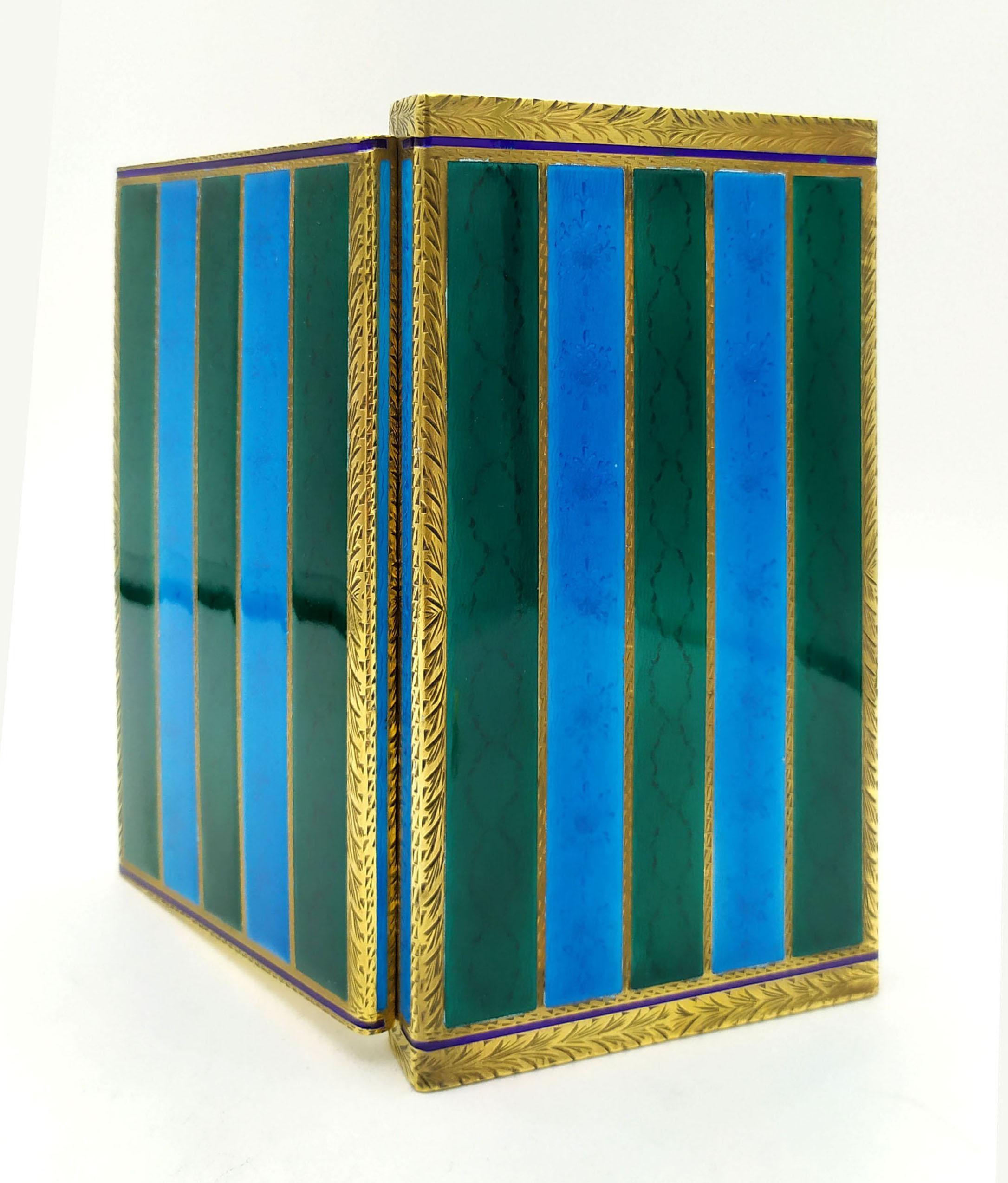 Napoléon III Boîte à cigarettes de table Argent Sterling Enamel two-tone striped guilloché Salimbeni. en vente