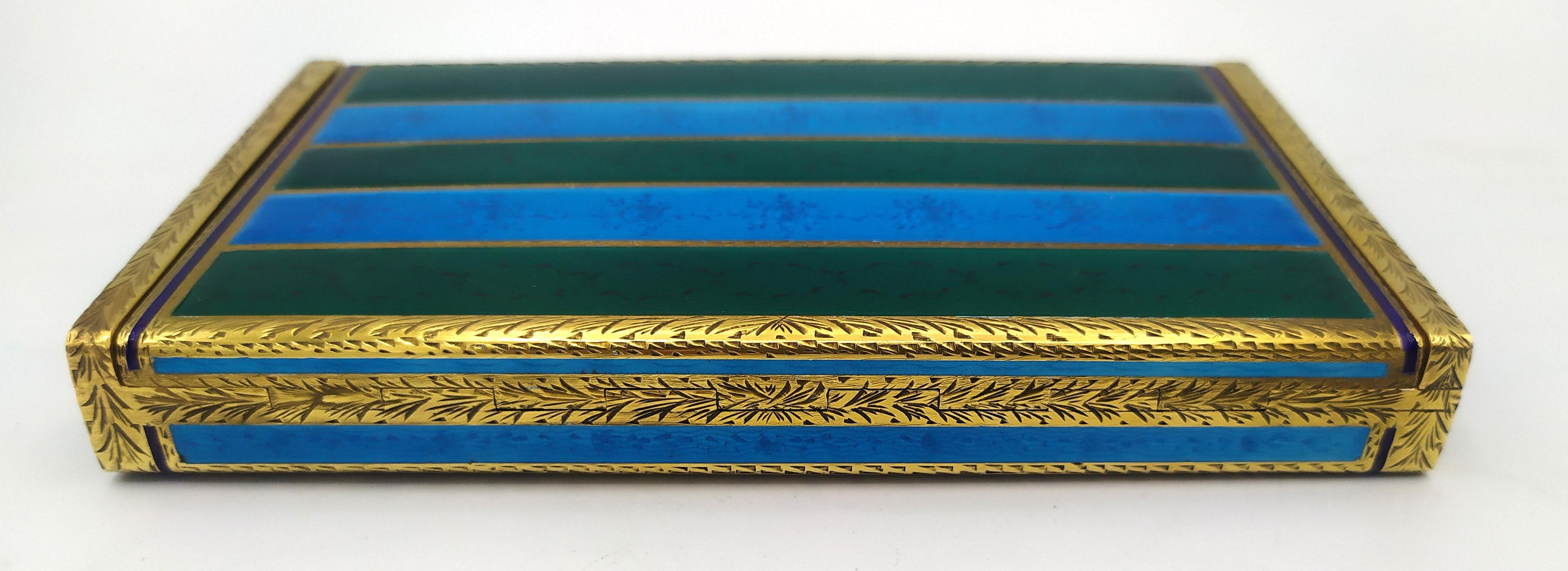 italien Boîte à cigarettes de table Argent Sterling Enamel two-tone striped guilloché Salimbeni. en vente