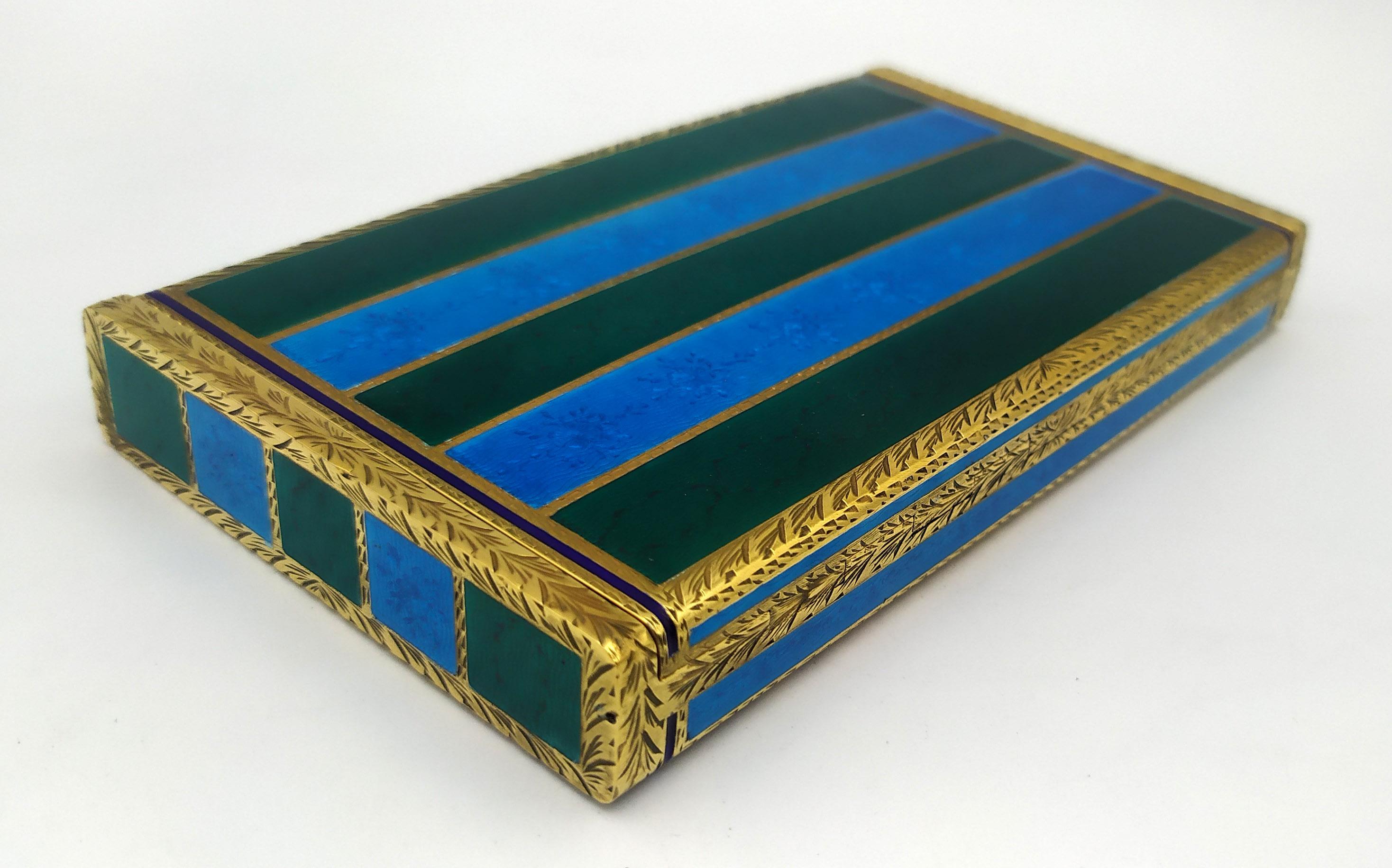 Boîte à cigarettes de table Argent Sterling Enamel two-tone striped guilloché Salimbeni. Excellent état - En vente à Firenze, FI