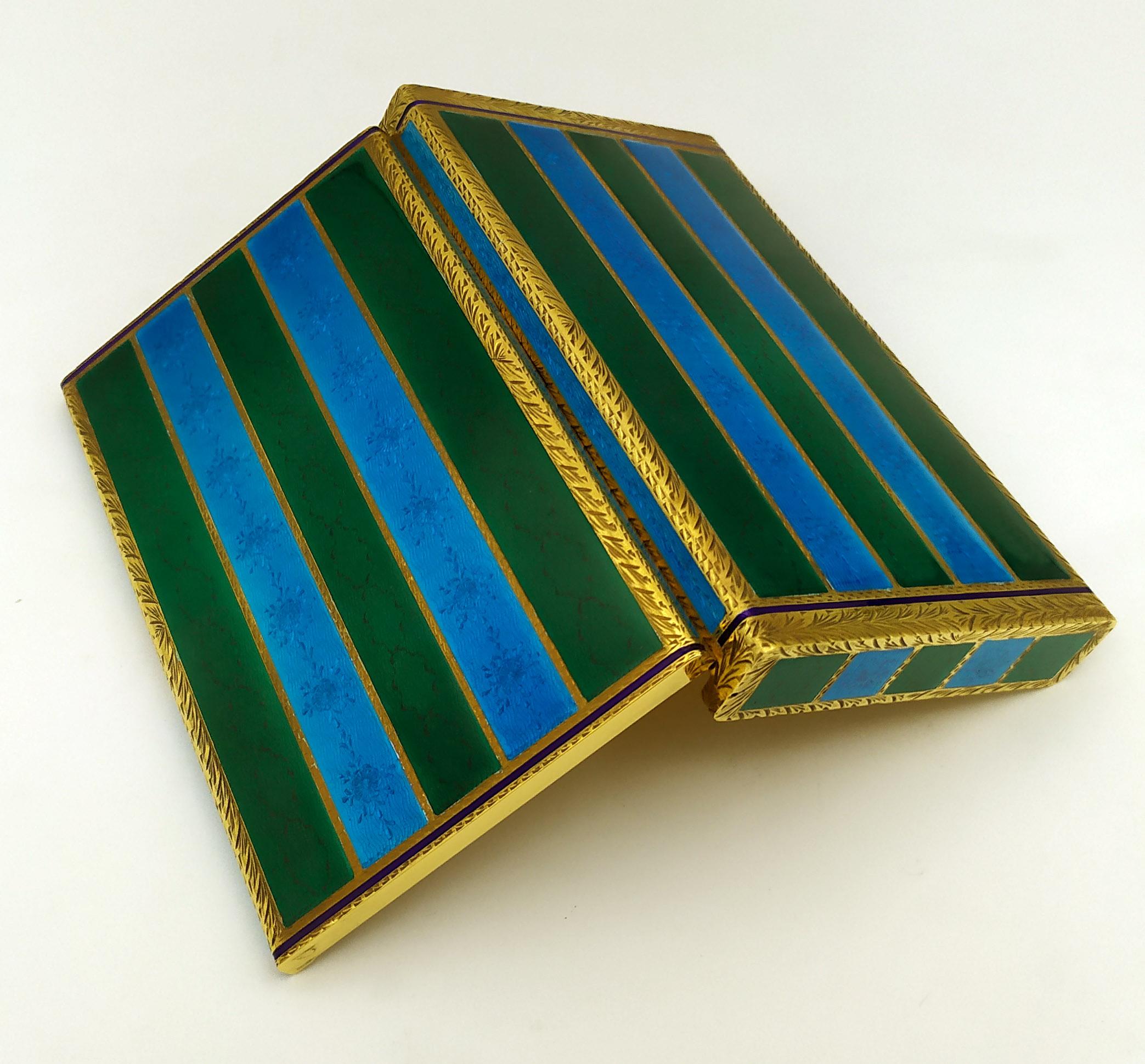 Boîte à cigarettes de table Argent Sterling Enamel two-tone striped guilloché Salimbeni. en vente 1