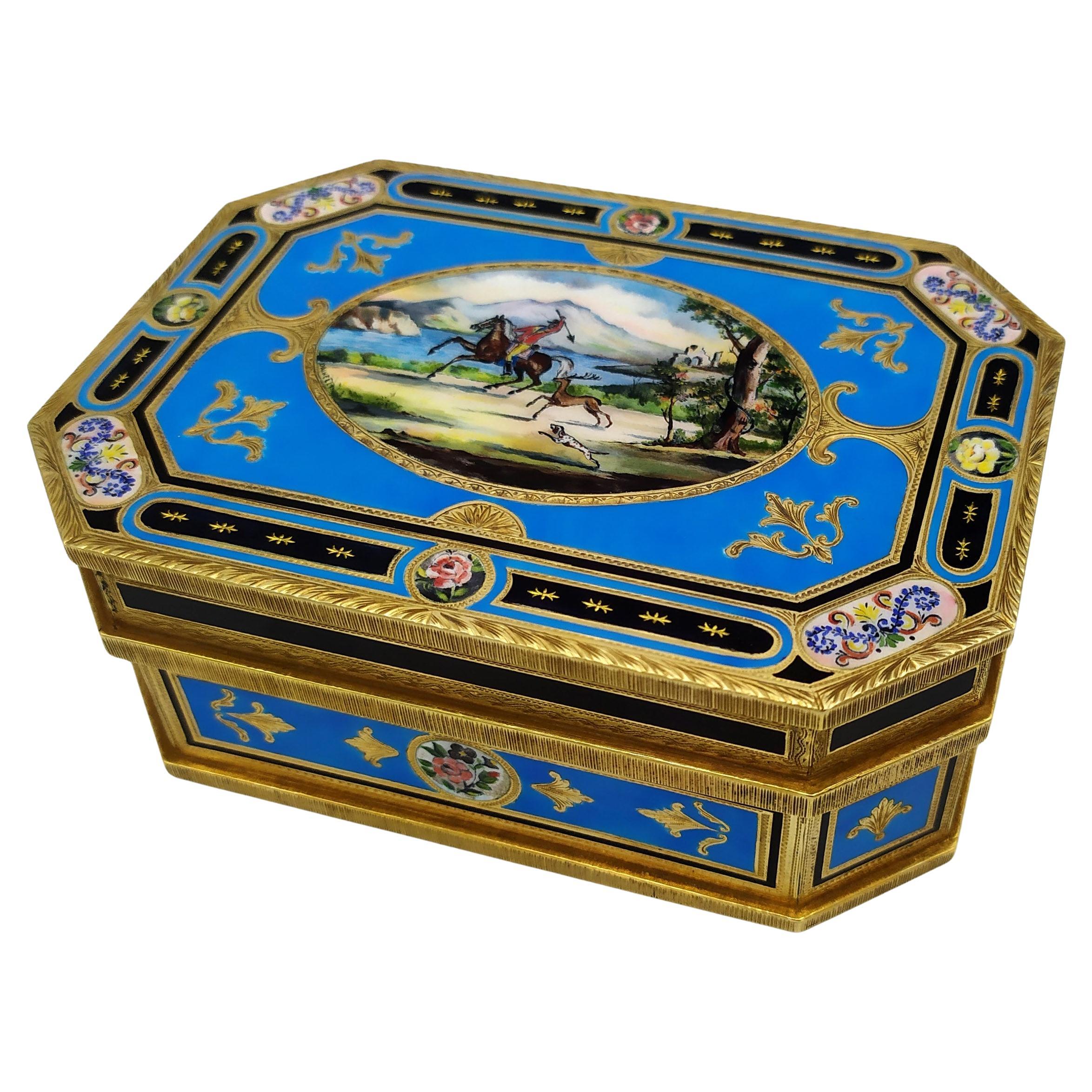 Pitillera de mesa miniaturas florales e inserciones de paillones de oro Salimbeni. en venta