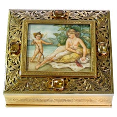 Pitillera de mesa "Venus con Cupido" miniaturas y cuarzo citrino Salimbeni.