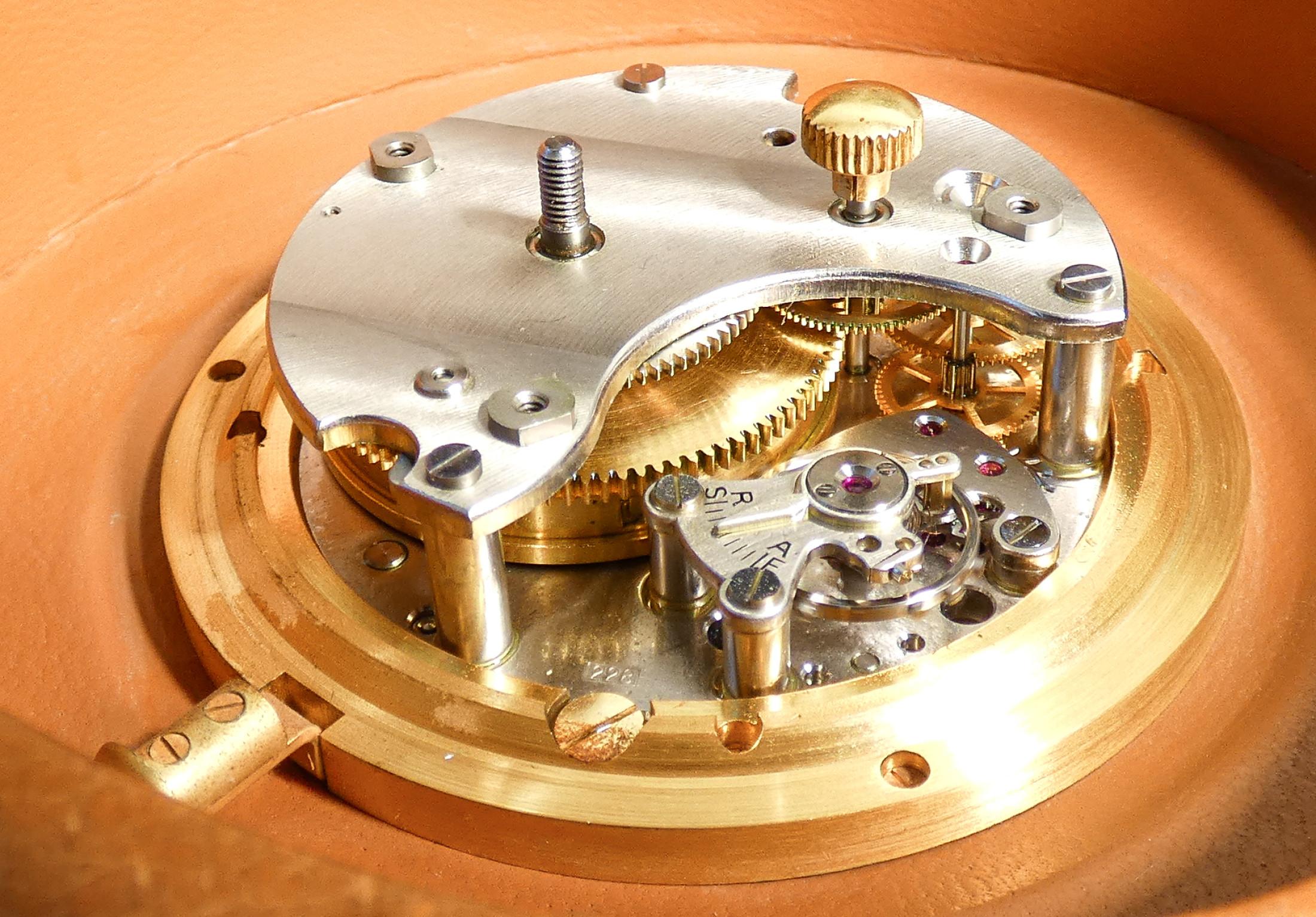 Brass Table Clock, 8 Days, Jaeger-LeCoultre for Hermes, Switzerland, 1960s