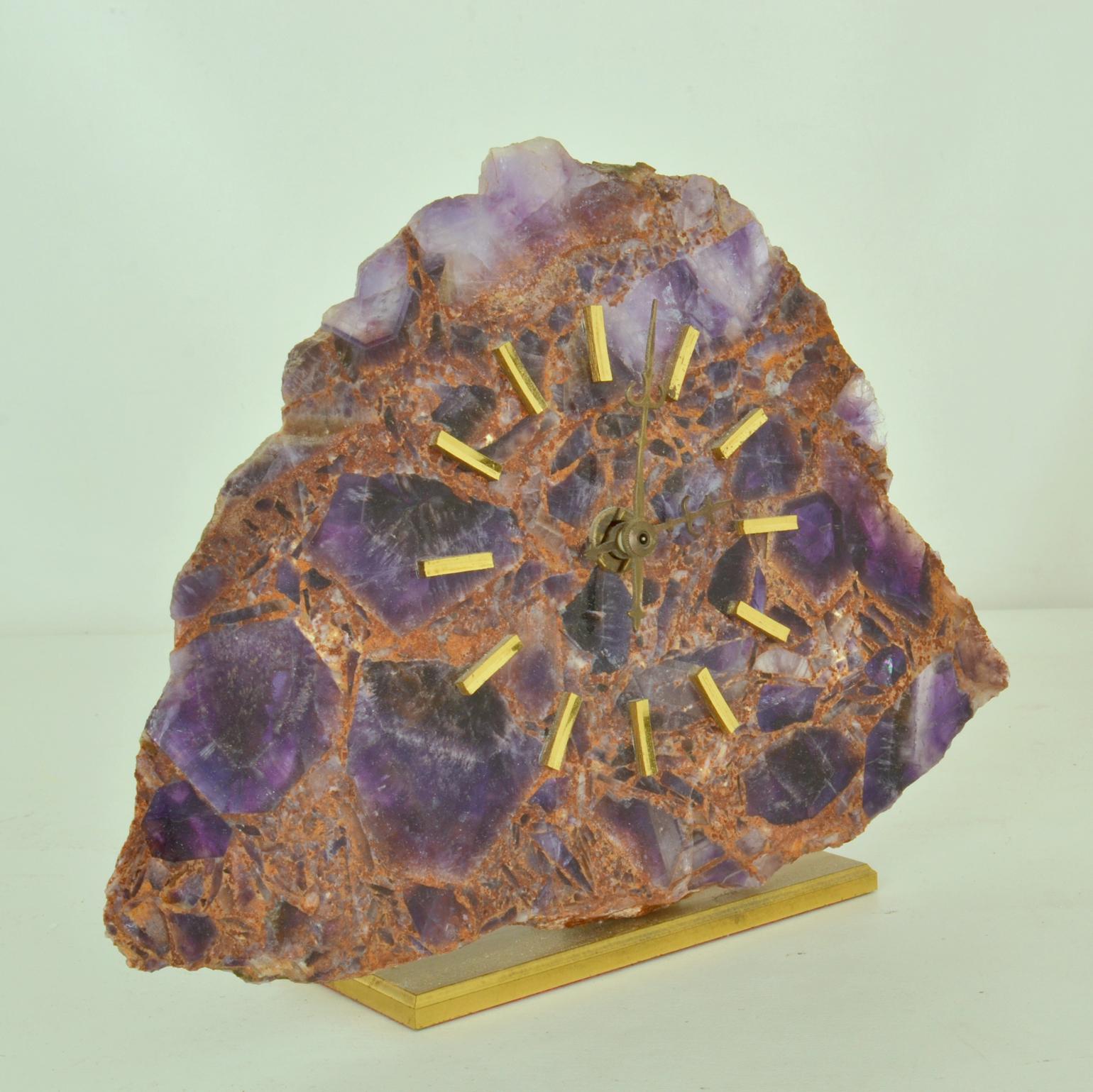 Mid-Century Modern Table Clock Amethyst Stone by Junghans, 1970's