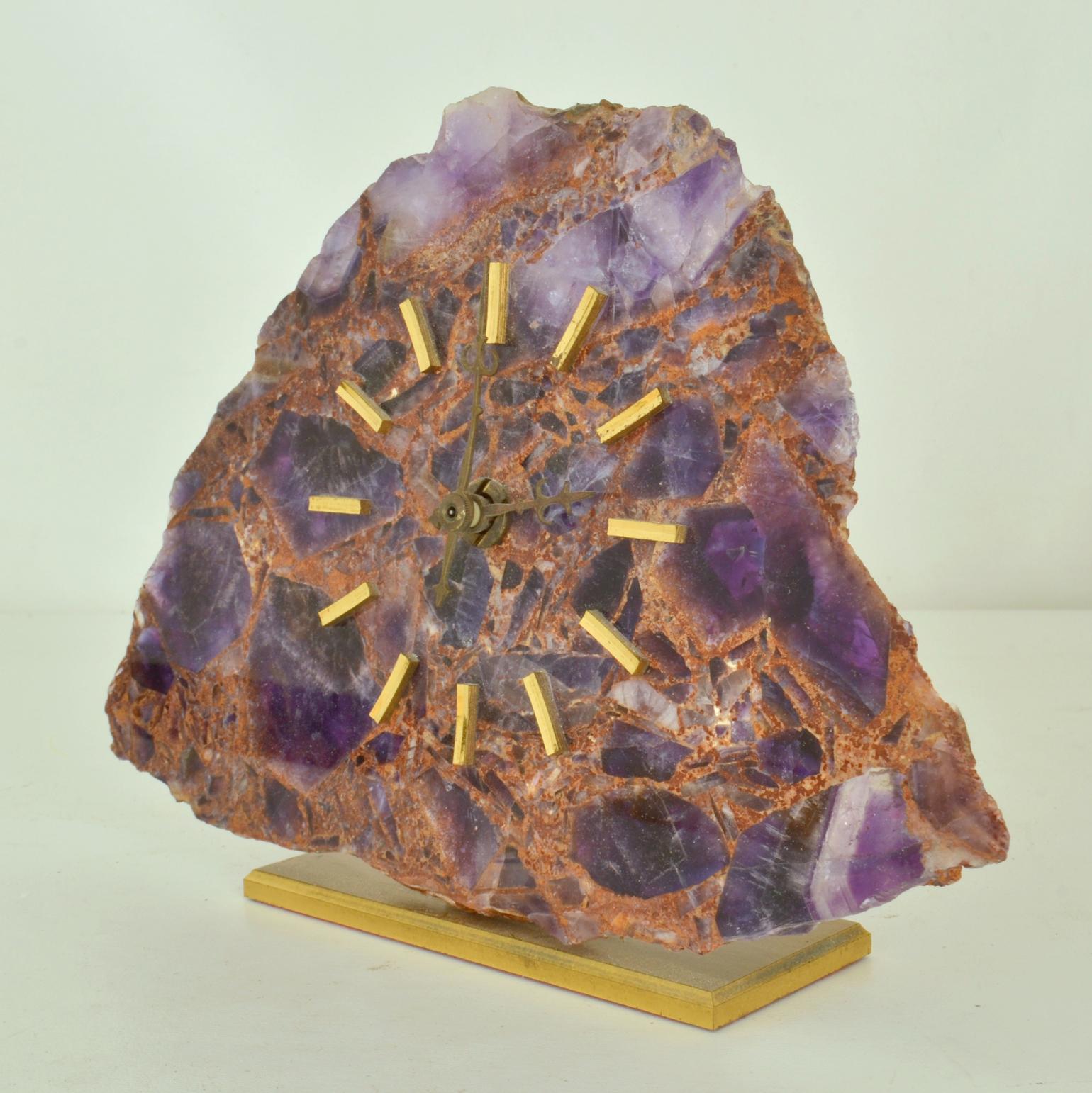 German Table Clock Amethyst Stone by Junghans, 1970's