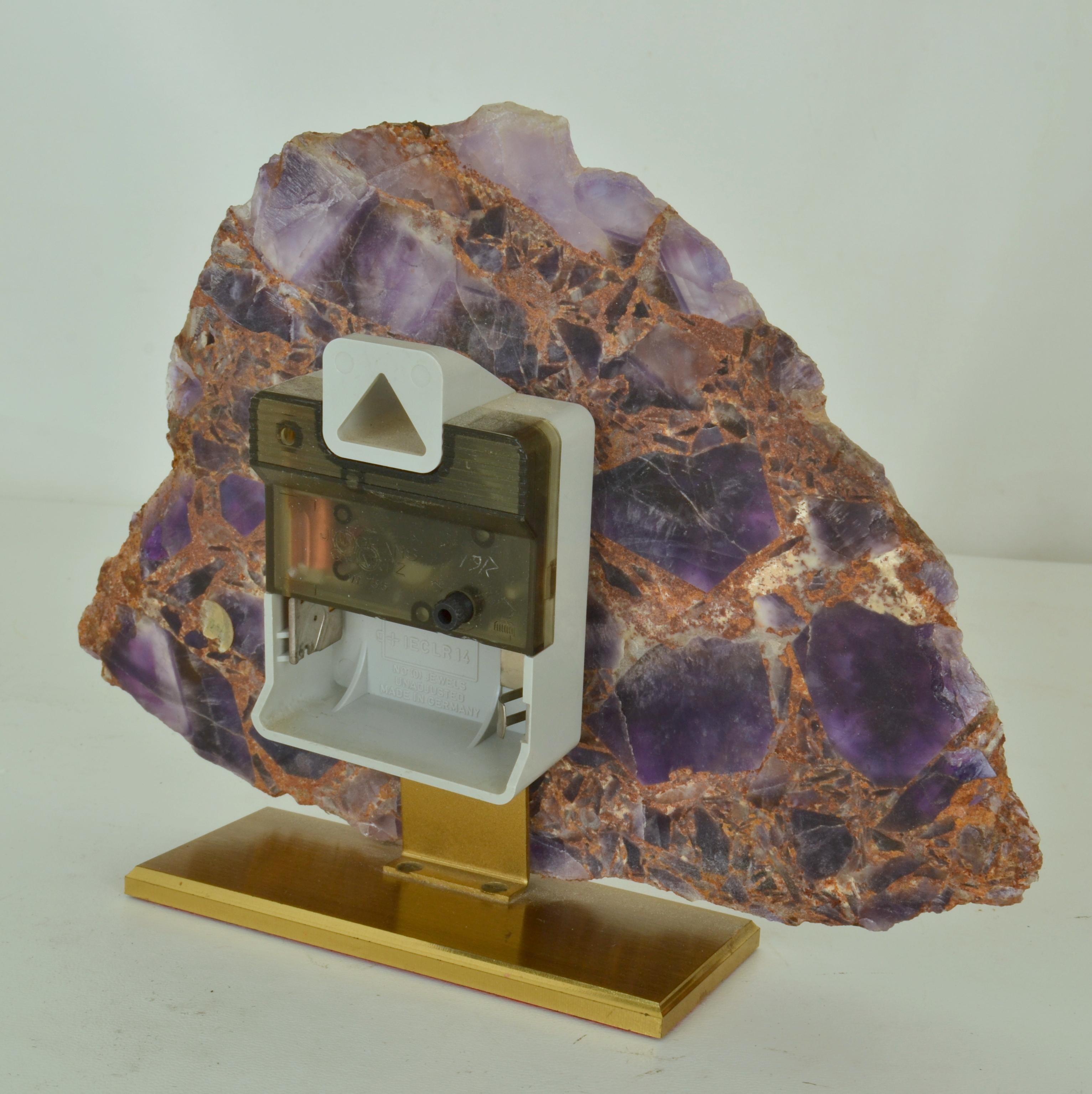 Table Clock Amethyst Stone by Junghans, 1970's In Excellent Condition In London, GB