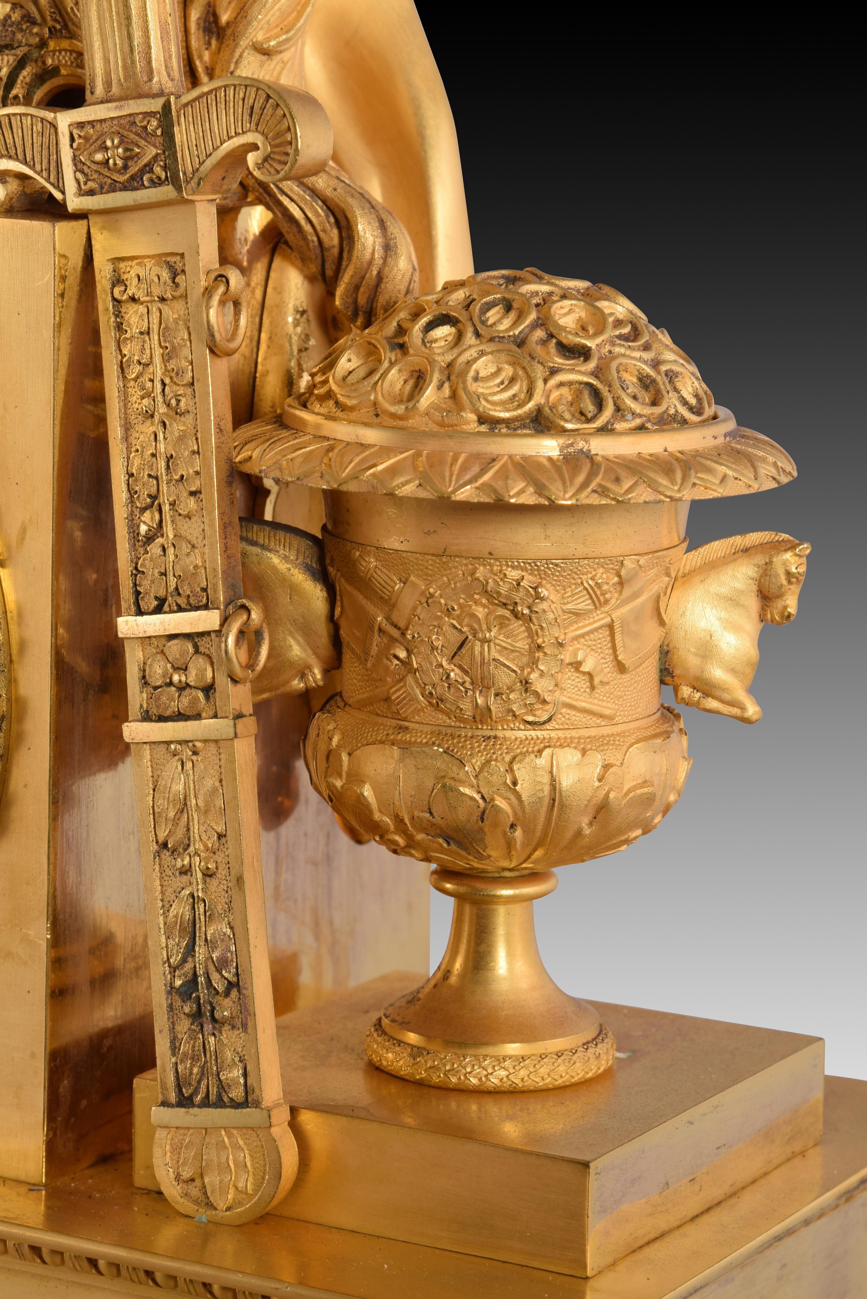 Reloj de mesa, Aníbal Barca. Bronce ormolu, metal. Francia, siglo XIX. Renacimiento neoclásico