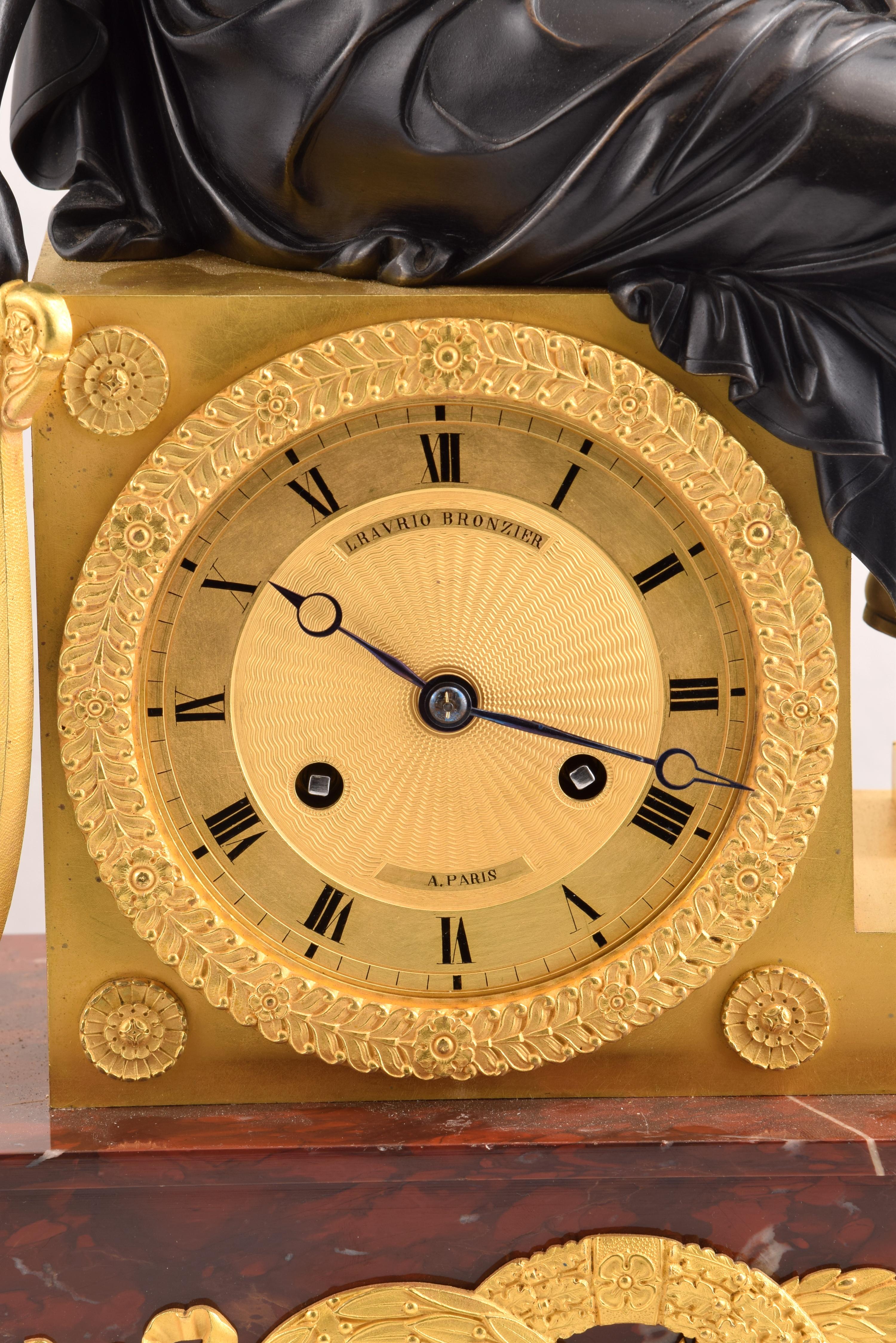 Table Clock, Apollo, Bronze, Marble, Model of Lenoir-Ravrio, Louis-Stanislas For Sale 7