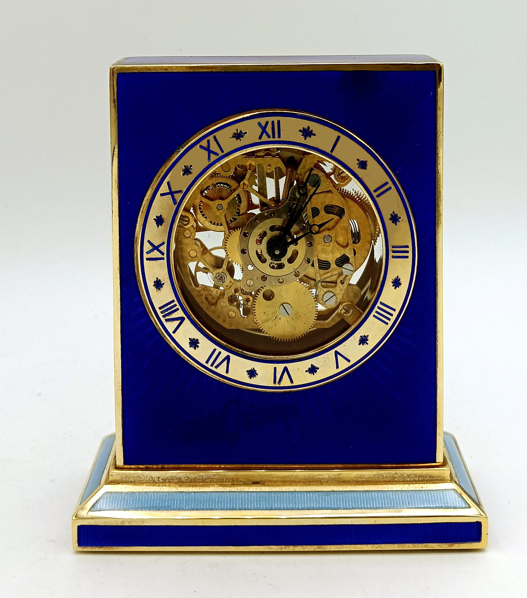 Tischuhr mit blauer Emaille, Schweizer mechanisches Skelettwerk. Salimbeni im Zustand „Hervorragend“ im Angebot in Firenze, FI