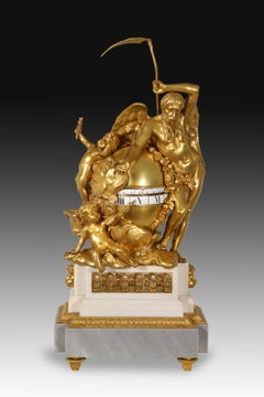 Table Clock "Cadran Tournant", Bronze, Marble, After Augustin Pajou