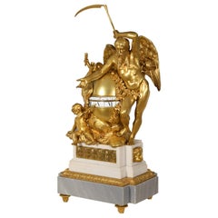 Table Clock "Cadran Tournant", Bronze, Marble, After Augustin Pajou
