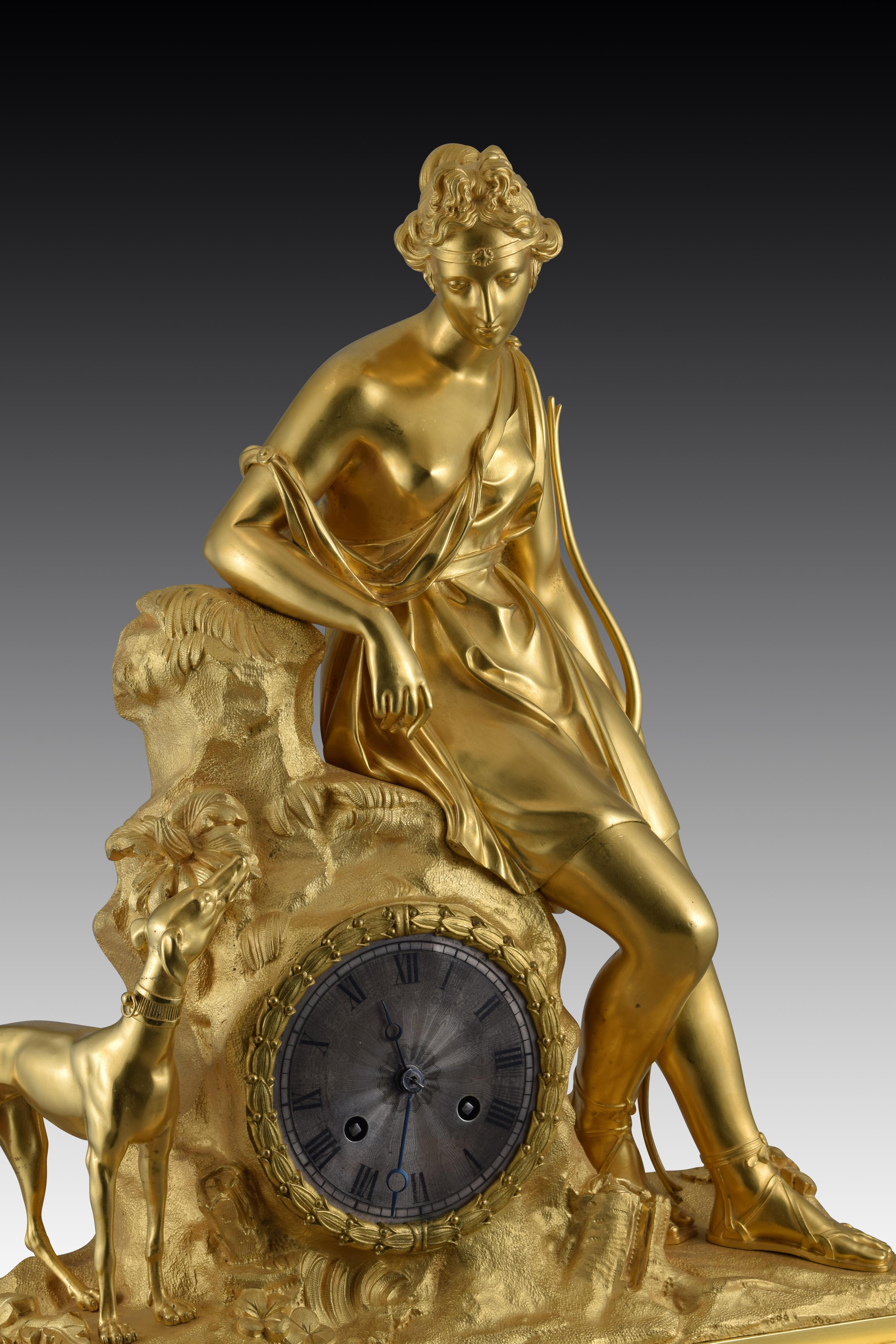 Horloge de table Diana Bronze doré. France, 19ème siècle. en vente 3