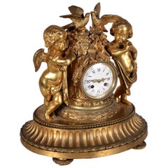 Table Clock E. Mignot Gilded Bronze, Paris, France, Third Quarter of the 1800