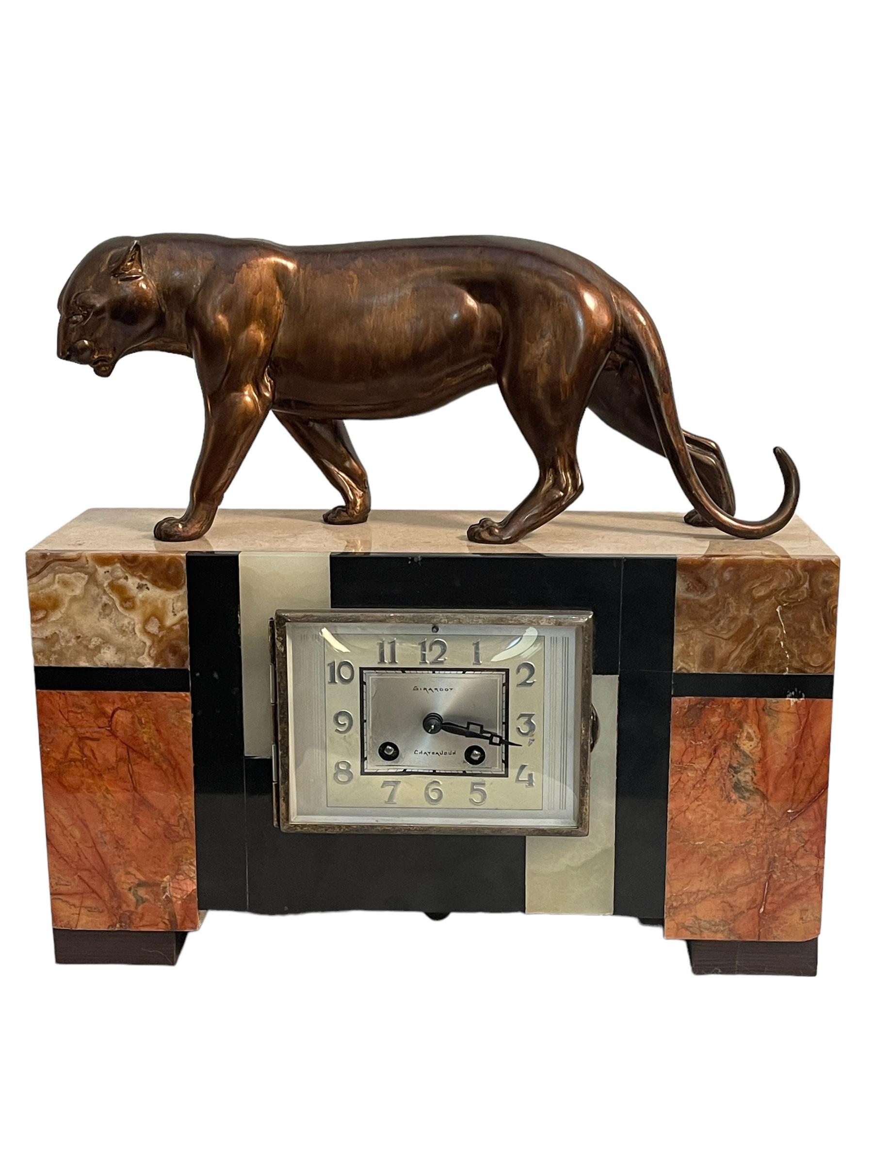 Hand-Crafted Table clock, French Art Deco, Panther For Sale