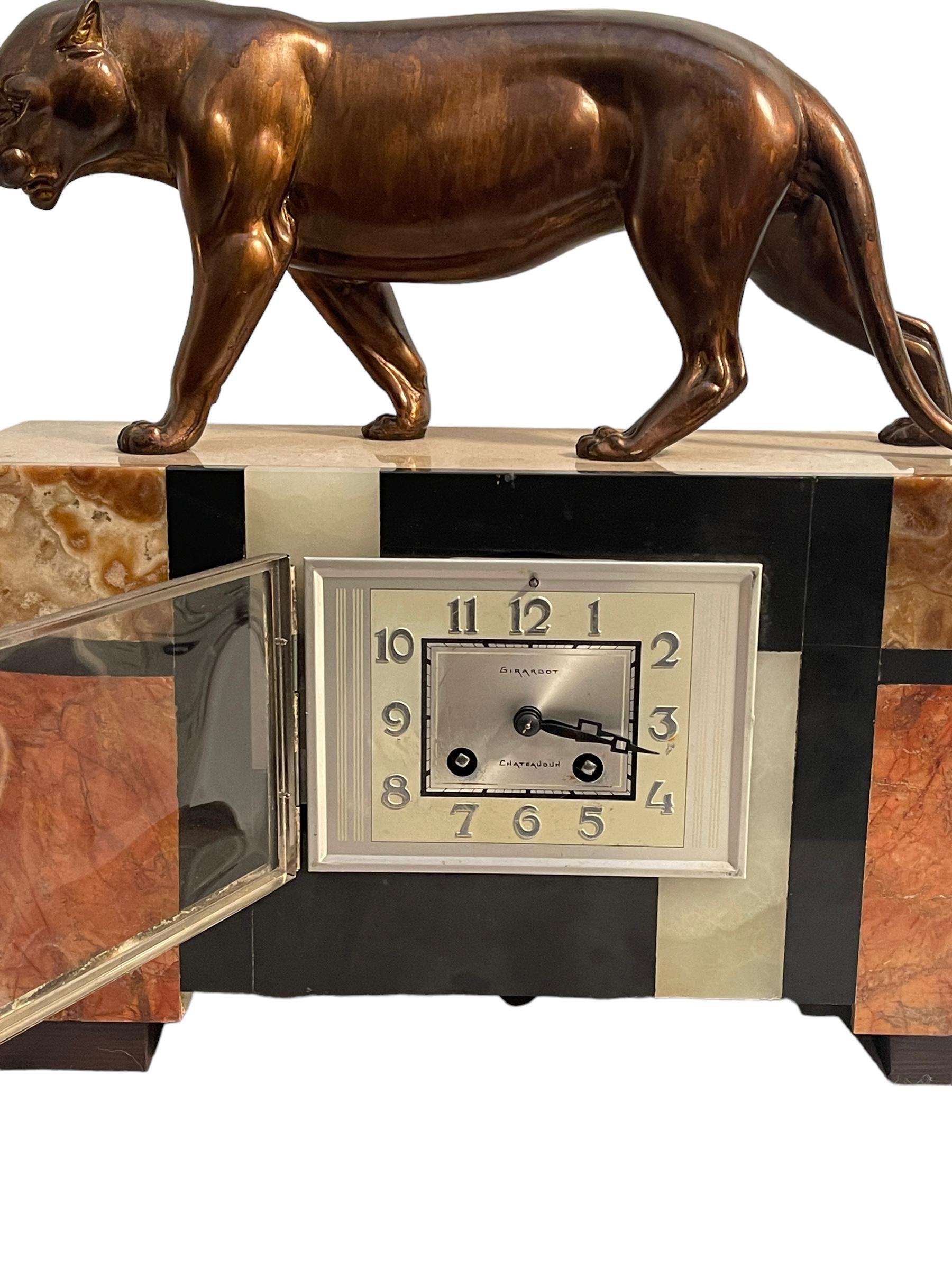 Table clock, French Art Deco, Panther In Good Condition In Monza, IT