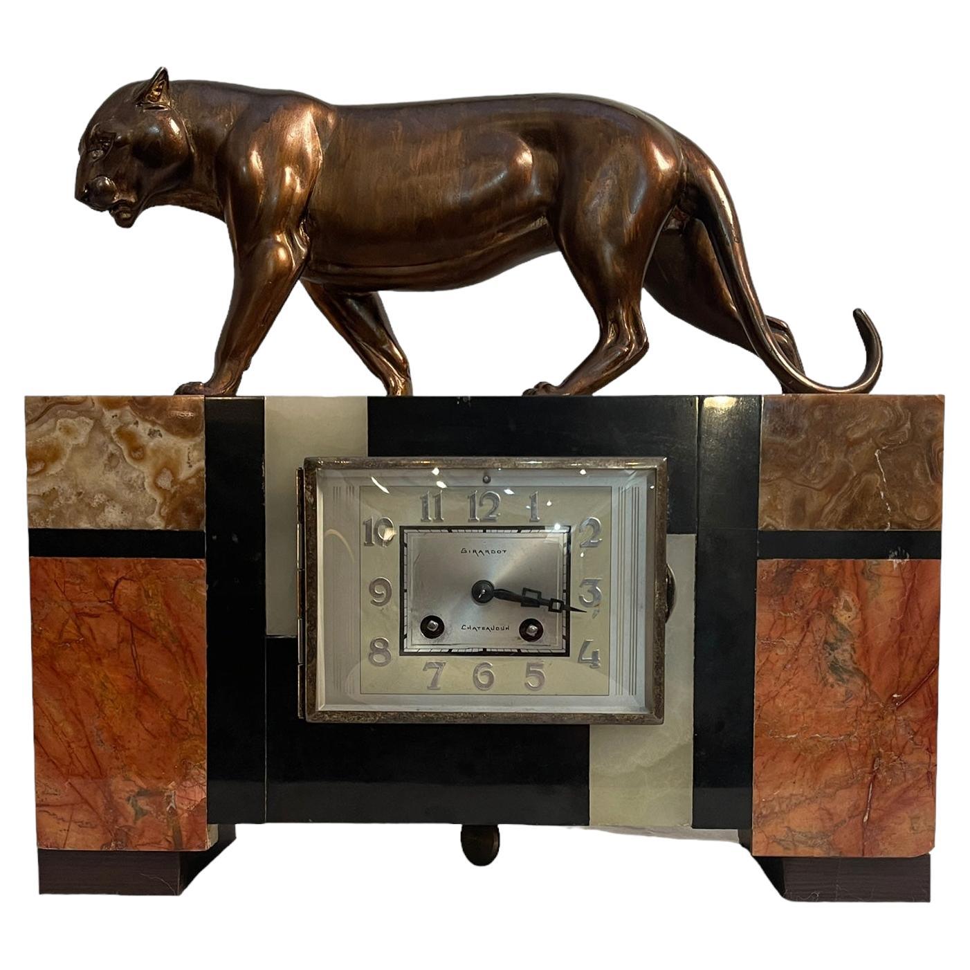 Table clock, French Art Deco, Panther For Sale