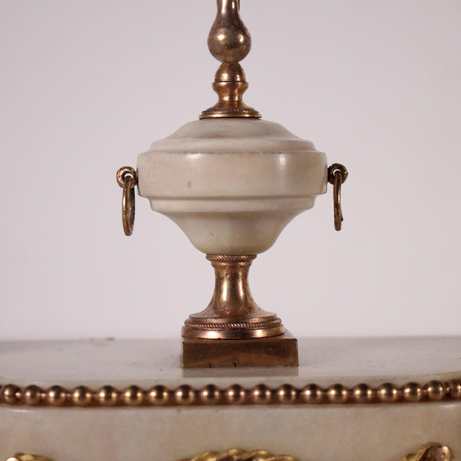 18th Century and Earlier Table Clock Gilded Bronze and White Marble, France, 18th Century