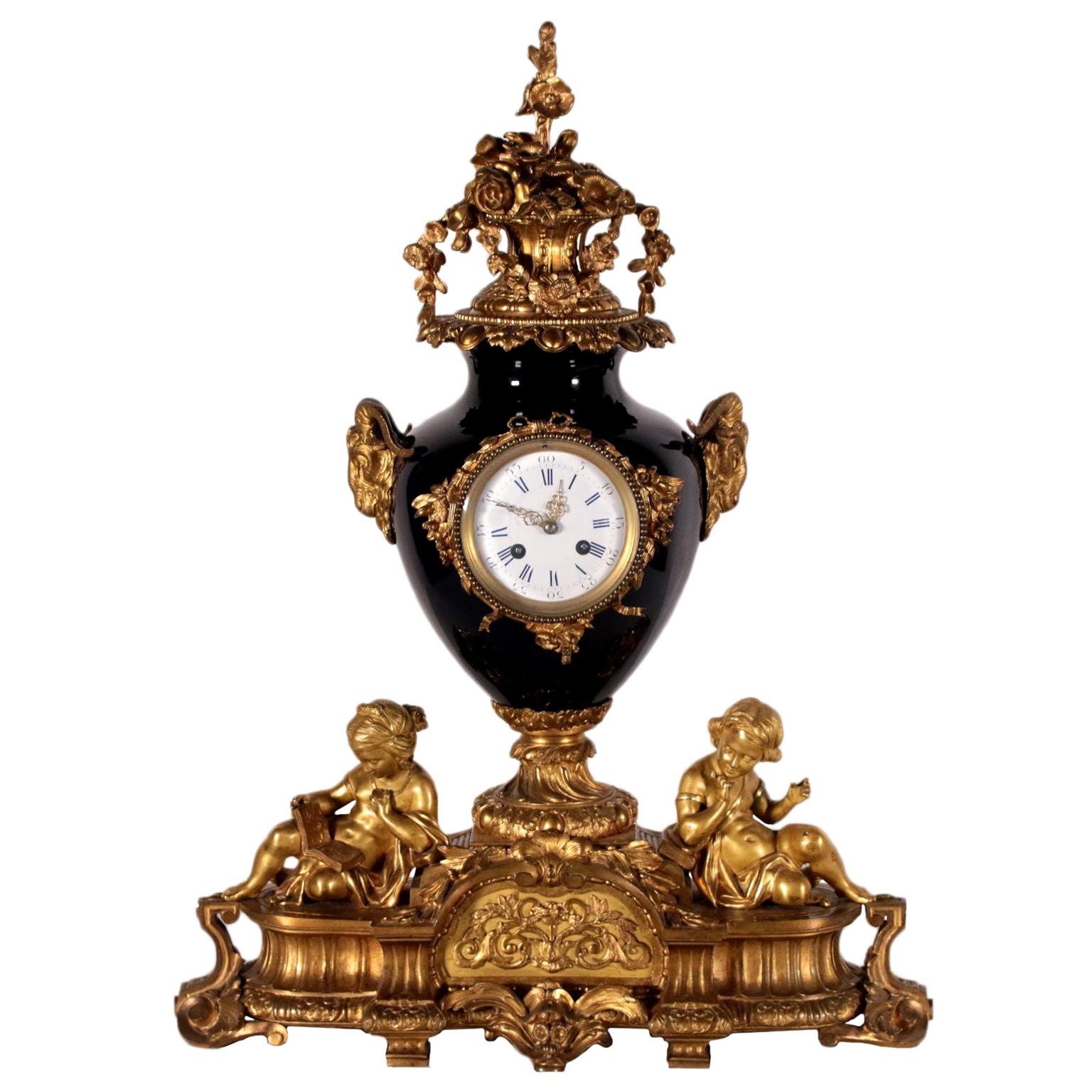 Table Clock Gilded Bronze, France, 19th Century