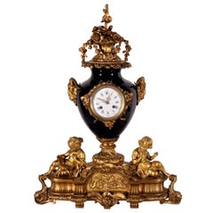 Table Clock Gilded Bronze, France, 19th Century