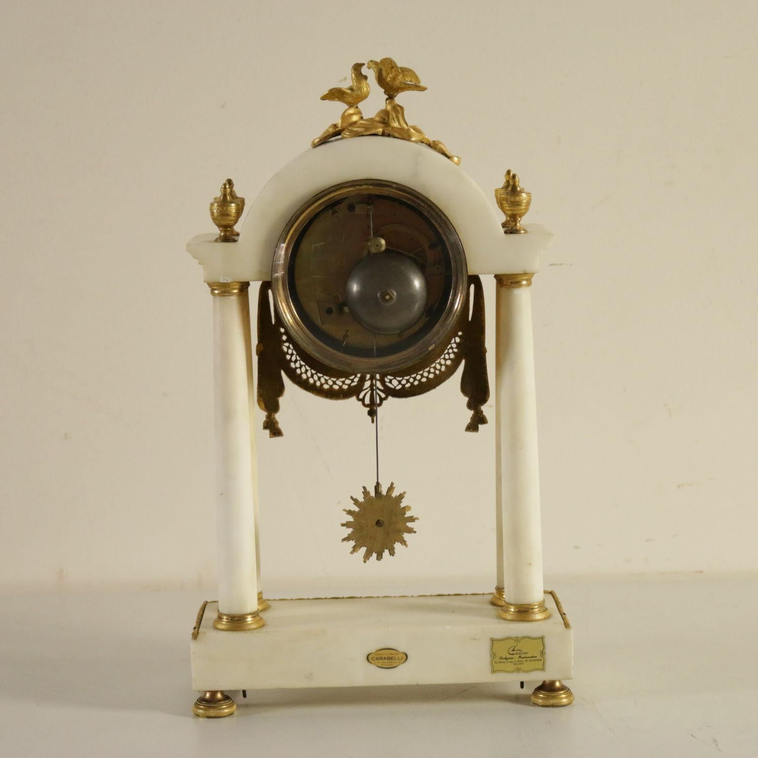 Table Clock Gilded Bronze Marble, Italy, Late 1700s-Early 1800s 1