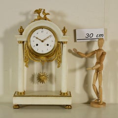 Table Clock Gilded Bronze Marble, Italy, Late 1700s-Early 1800s