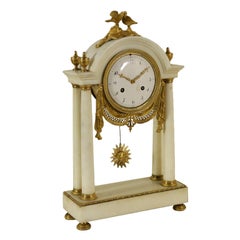 Table Clock Gilded Bronze Marble, Italy, Late 1700s-Early 1800s