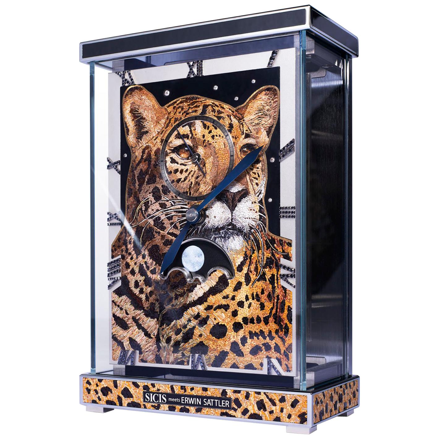Reloj de Sobremesa Oro Blanco y Negro Diamantes Azabache Movimiento Erwin Sattler Micromosaico