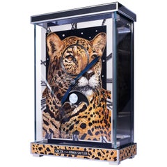 Table Clock Gold White & Black Diamonds Jet Erwin Sattler Movement Micromosaic