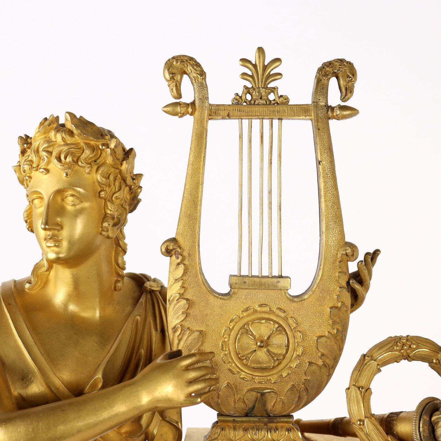 French Table Clock in Gilded Bronze, France, First Half of the 19th Century For Sale