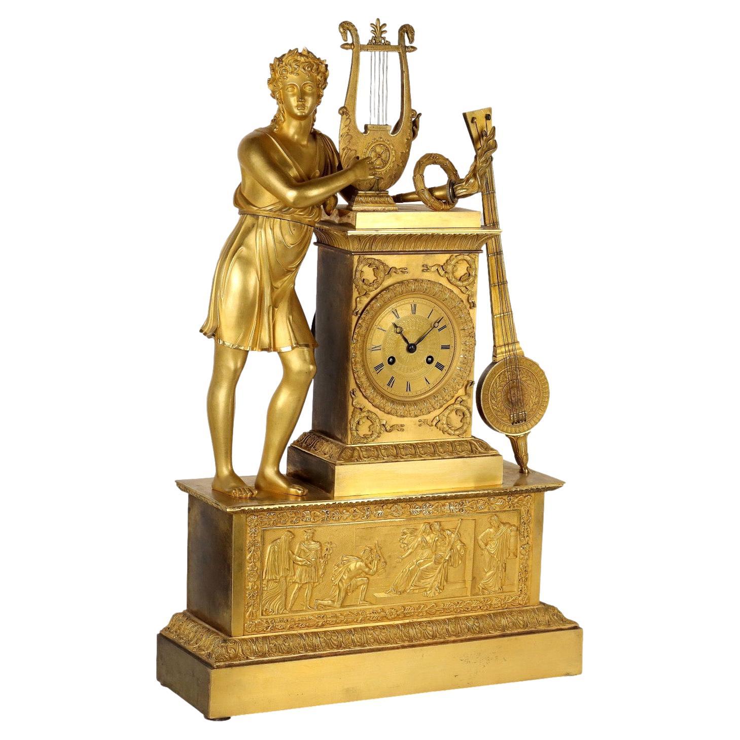 Table Clock in Gilded Bronze, France, First Half of the 19th Century For Sale