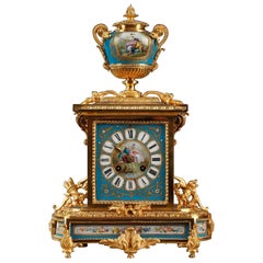 Table Clock in Ormolu and Porcelain with Galant Scenes