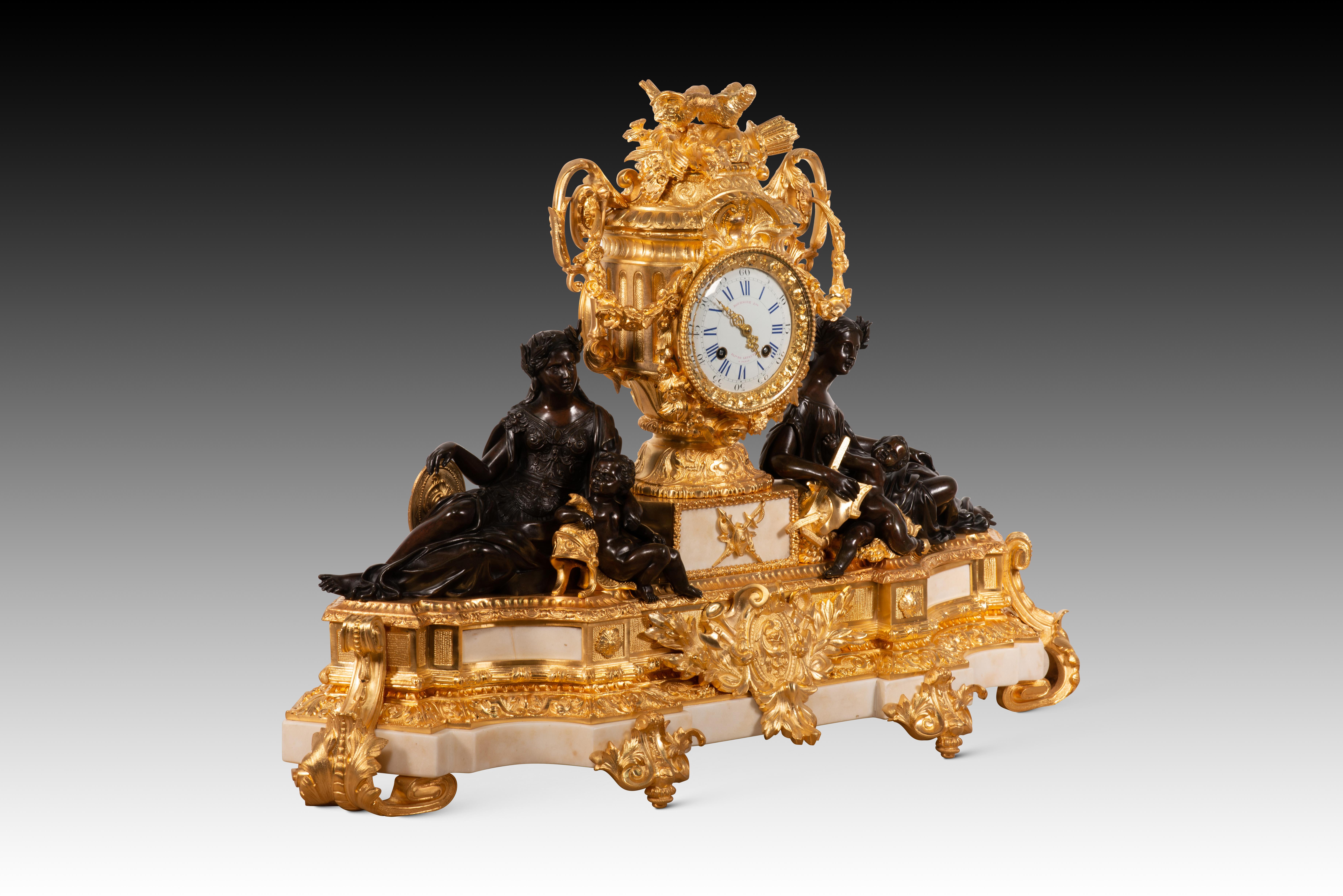 Néo-classique Horloge de table. Marbre, bronze. Japy Frères ; Boursier. Paris, France, vers 1849-1 en vente