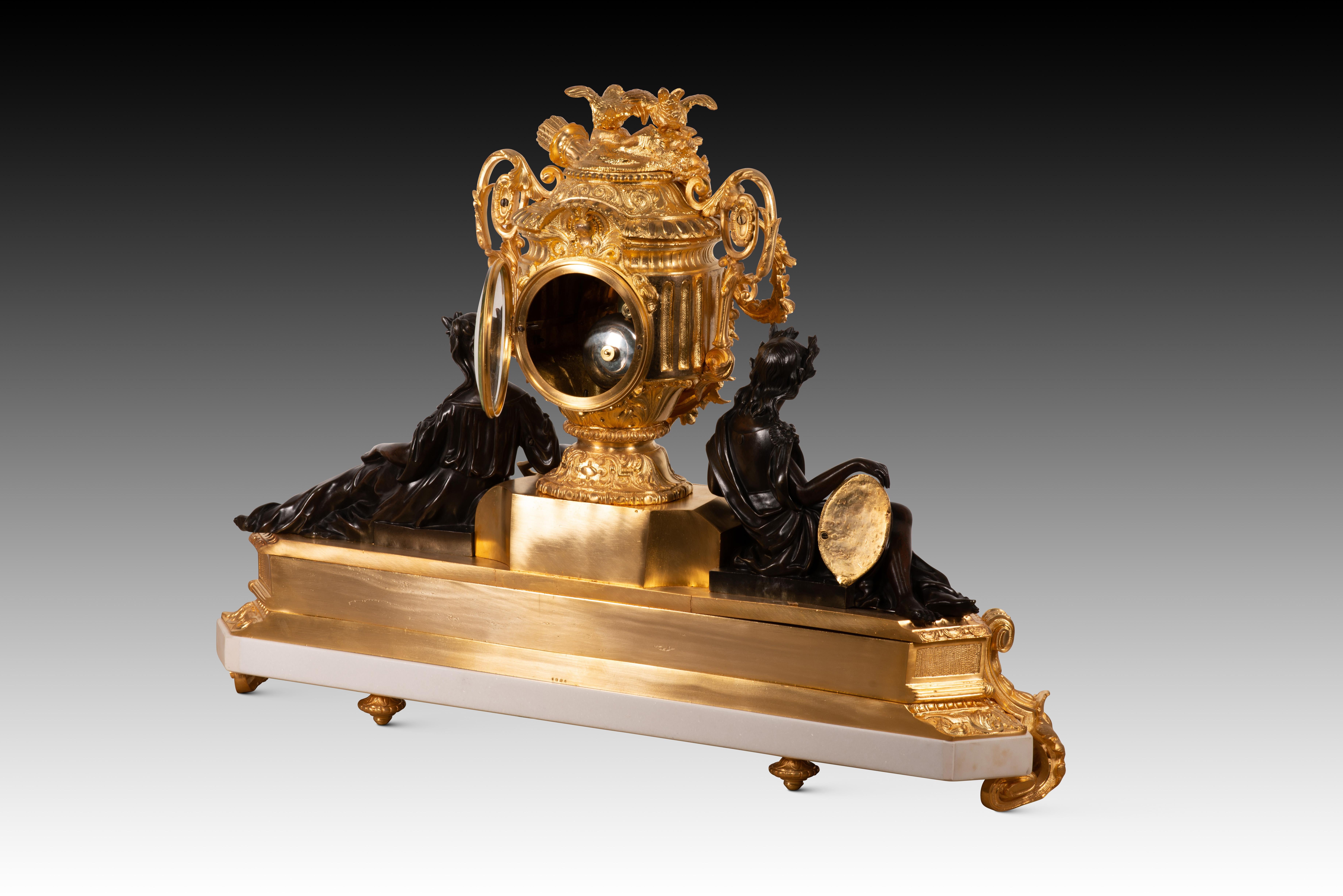 Français Horloge de table. Marbre, bronze. Japy Frères ; Boursier. Paris, France, vers 1849-1 en vente