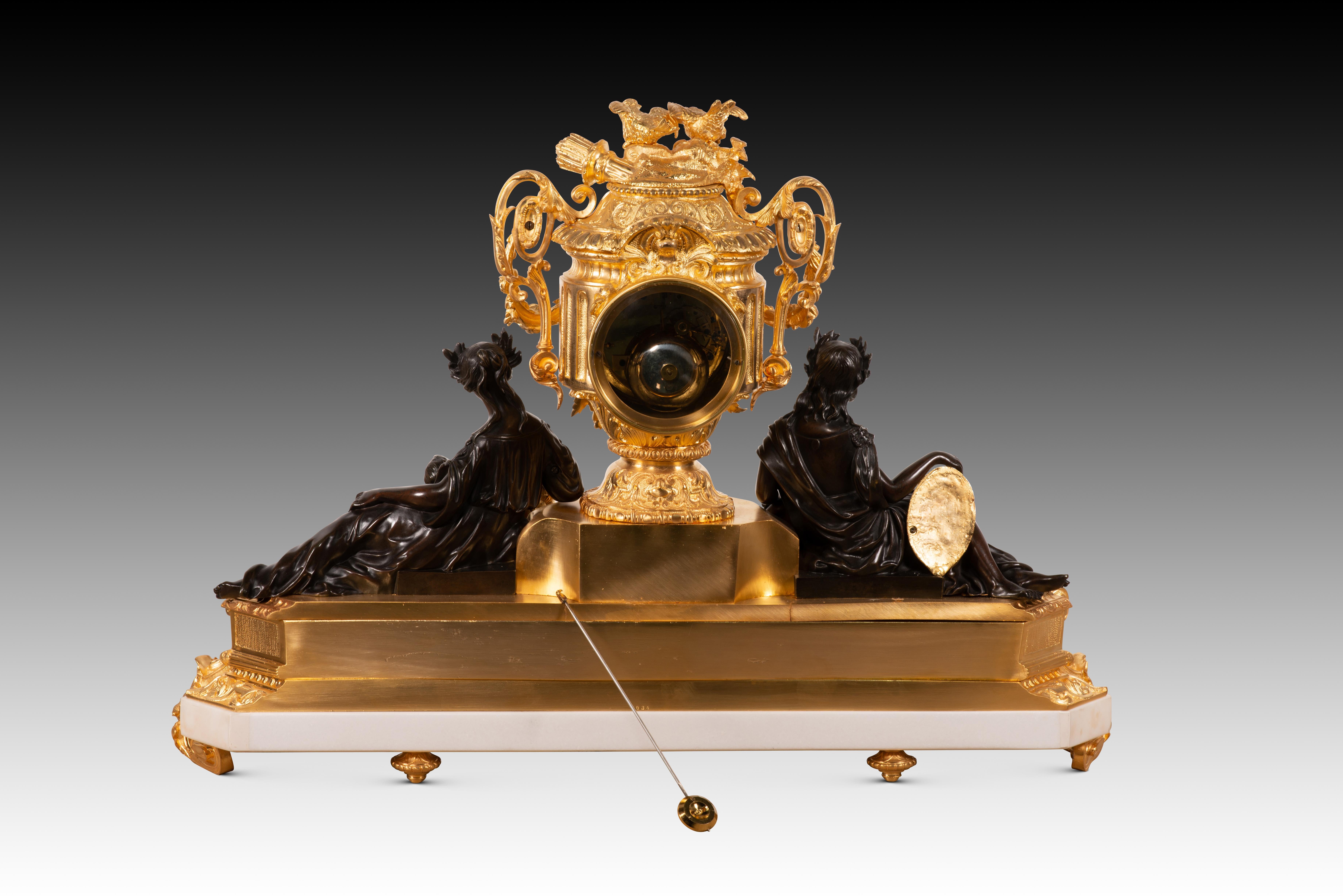 Horloge de table. Marbre, bronze. Japy Frères ; Boursier. Paris, France, vers 1849-1 Bon état - En vente à Madrid, ES