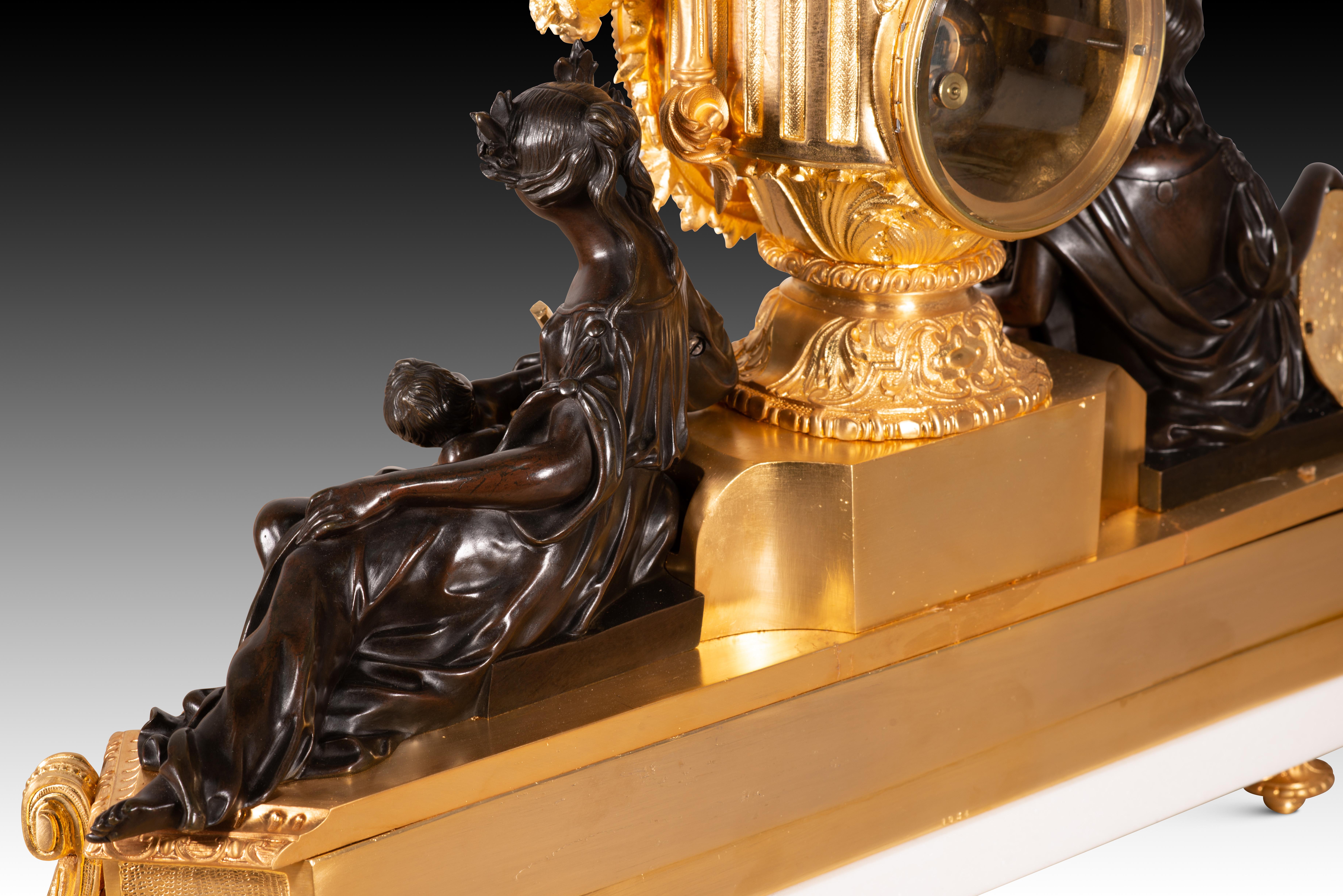 XIXe siècle Horloge de table. Marbre, bronze. Japy Frères ; Boursier. Paris, France, vers 1849-1 en vente