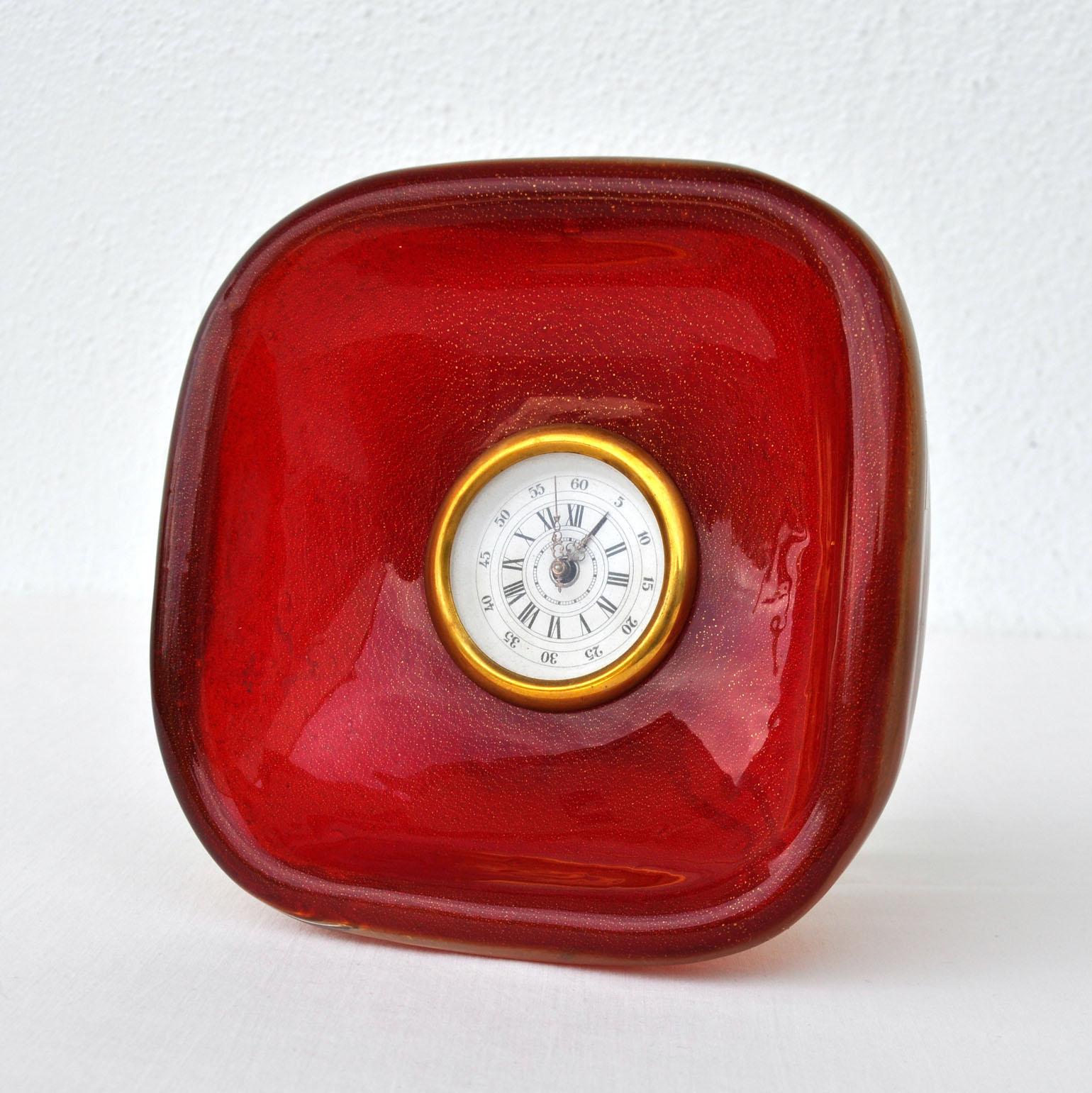 Mid-20th Century Table Clock Sommerso Glass by Seguso