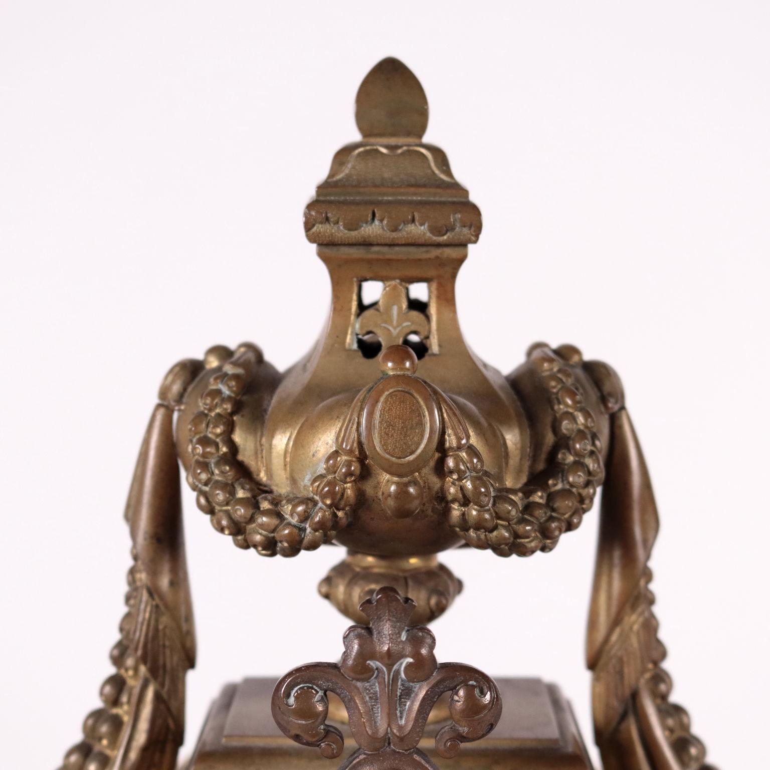 French Table Clock with Candlesticks Bronze, France, 19th Century