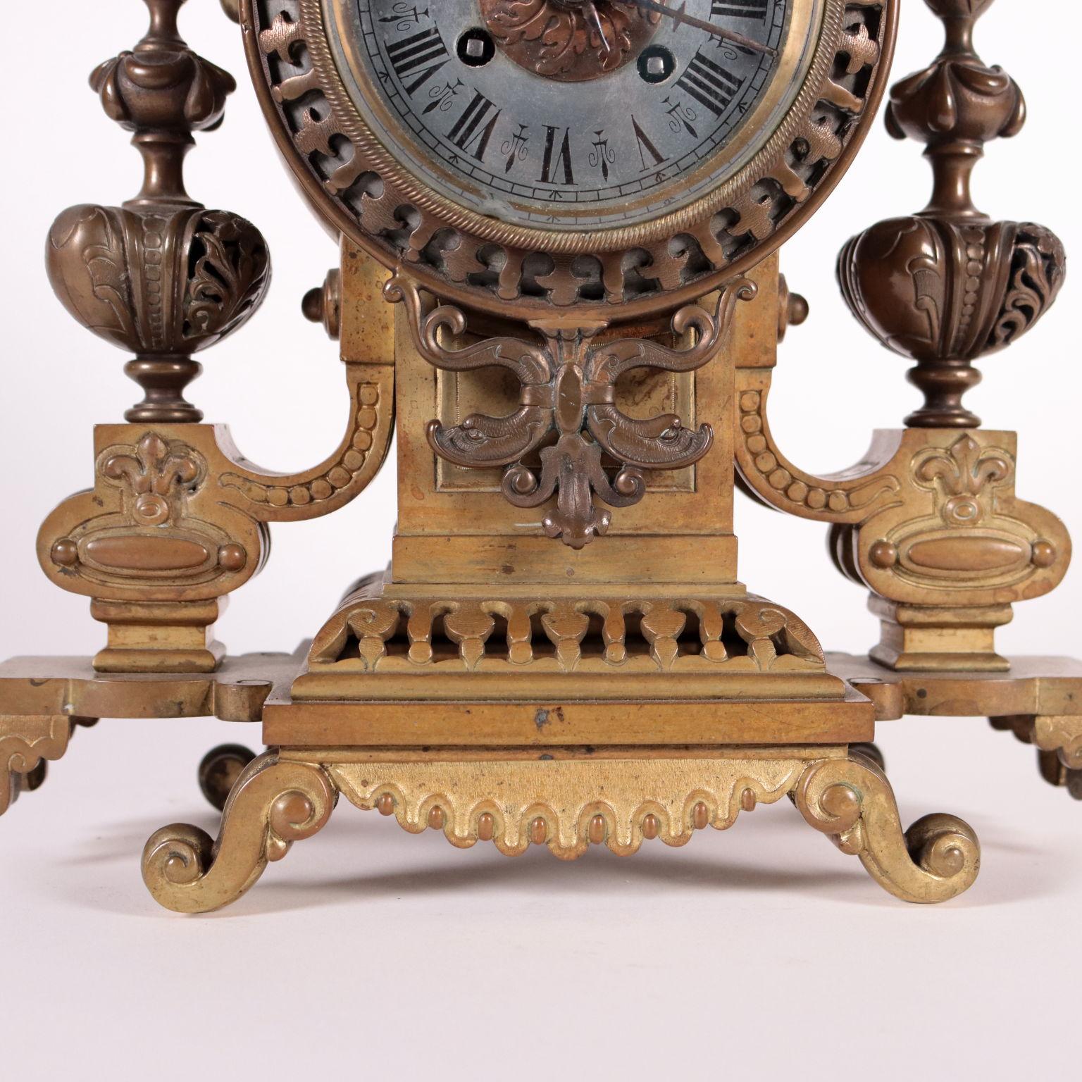 Table Clock with Candlesticks Bronze, France, 19th Century In Fair Condition In Milano, IT