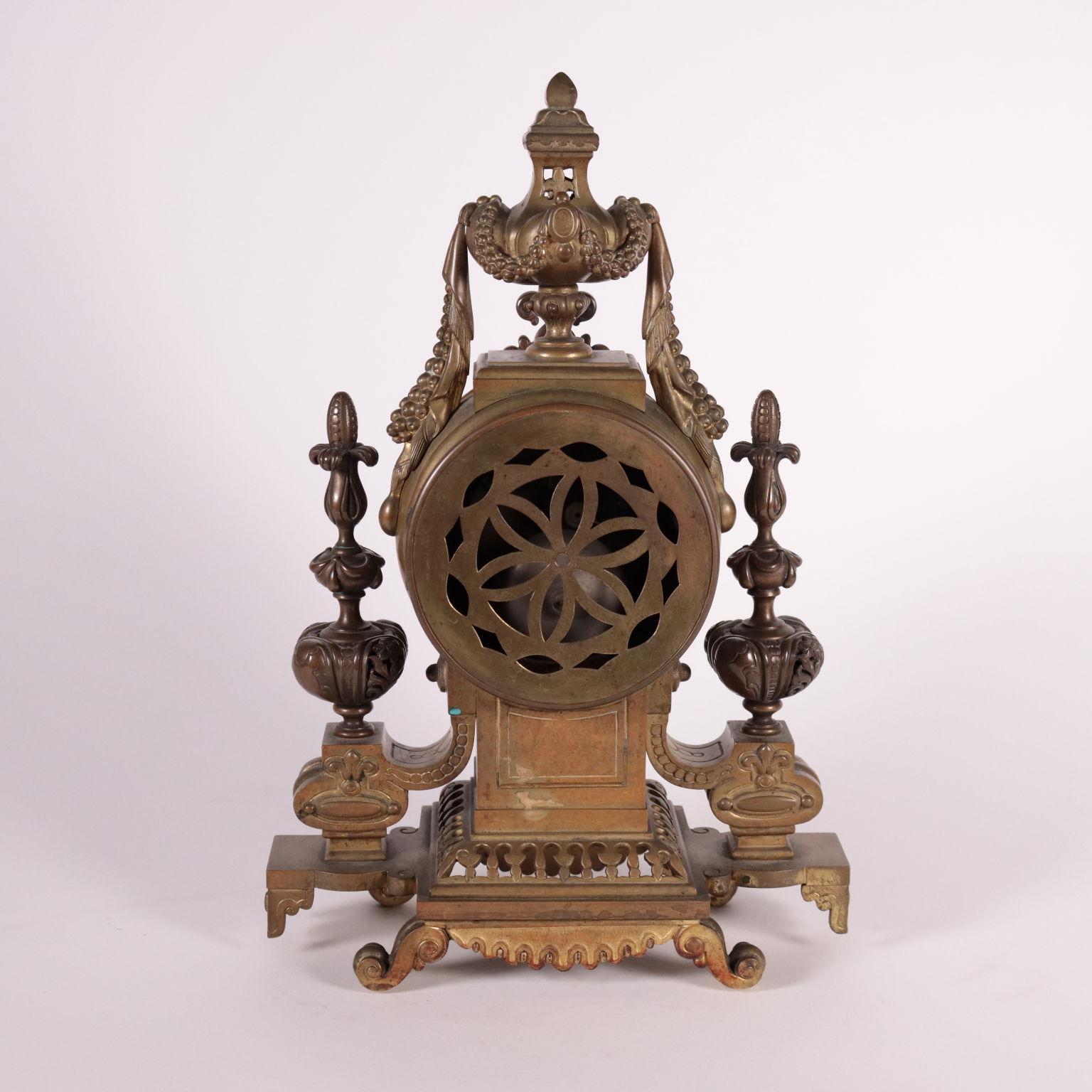 Table Clock with Candlesticks Bronze, France, 19th Century 1