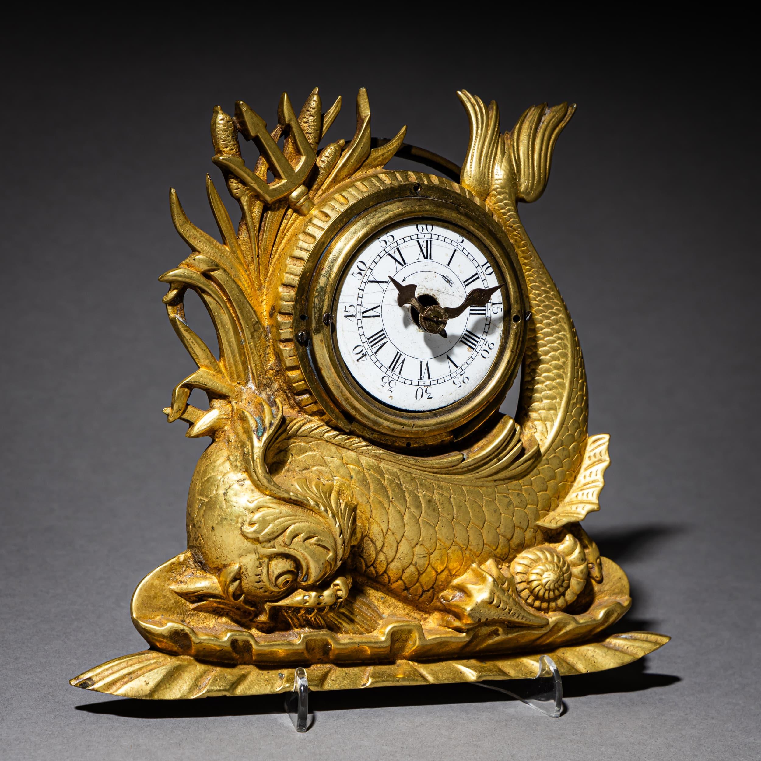 Victorian Table Clock with Dolphin, France, circa 1830 For Sale