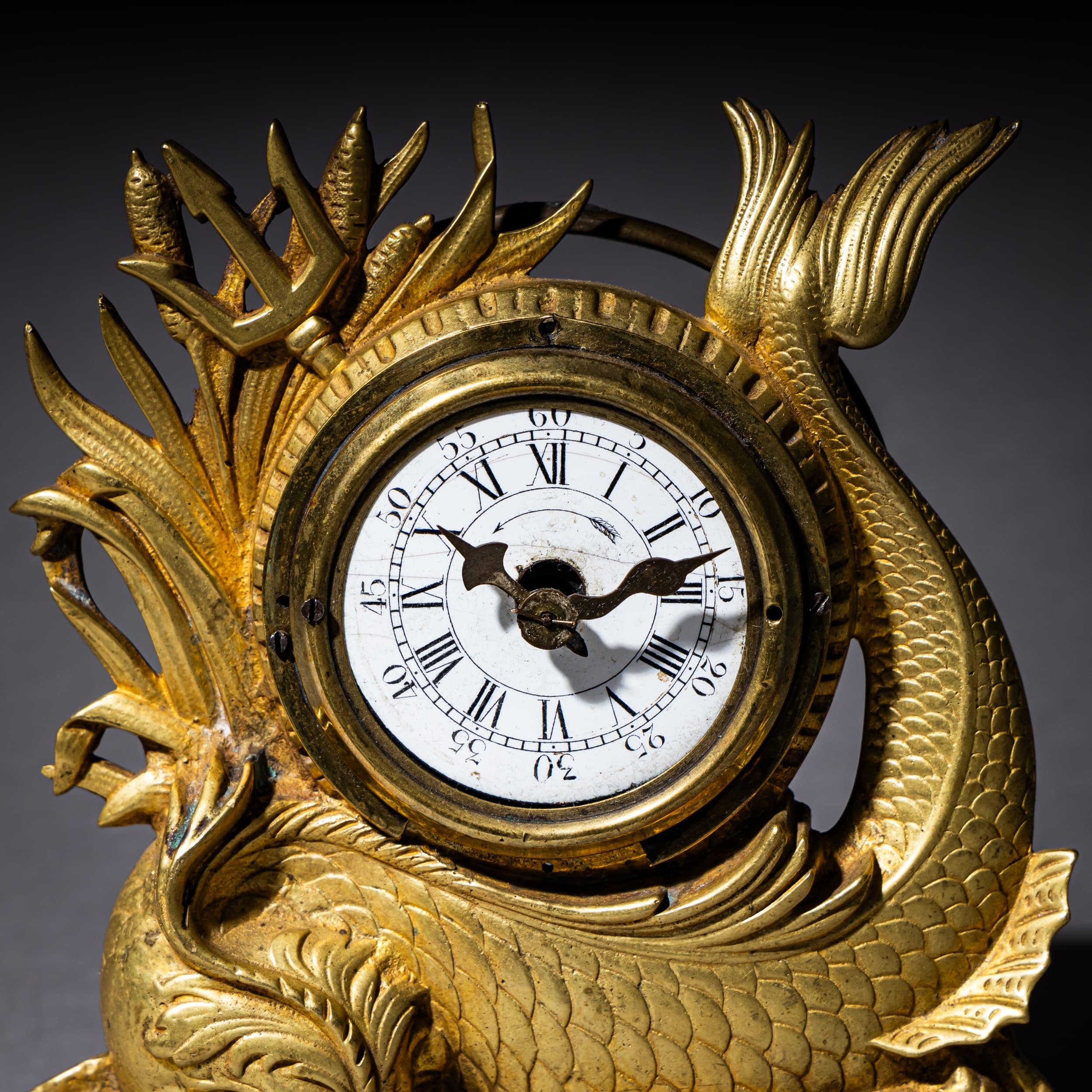 French Table Clock with Dolphin, France, circa 1830 For Sale