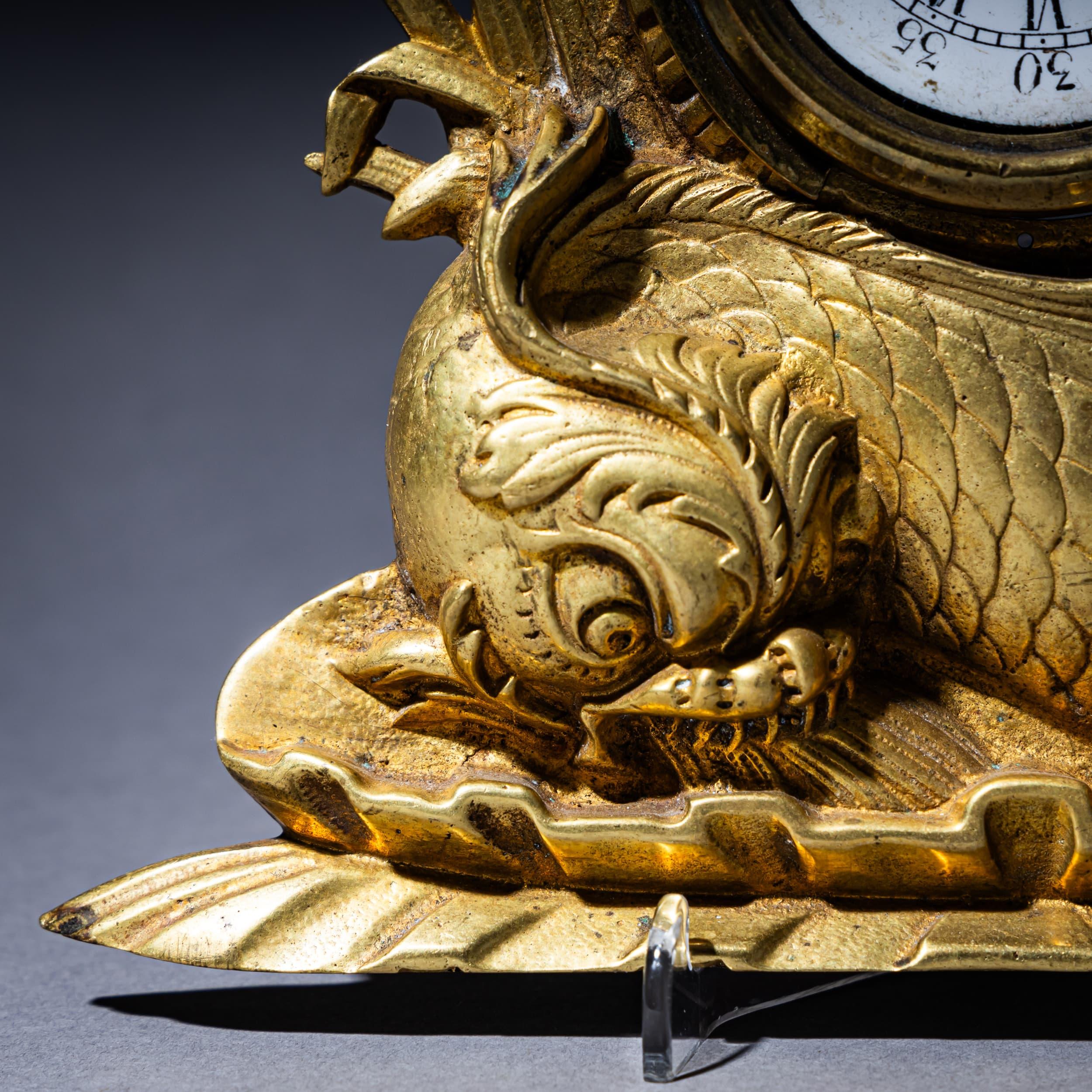 Plated Table Clock with Dolphin, France, circa 1830 For Sale