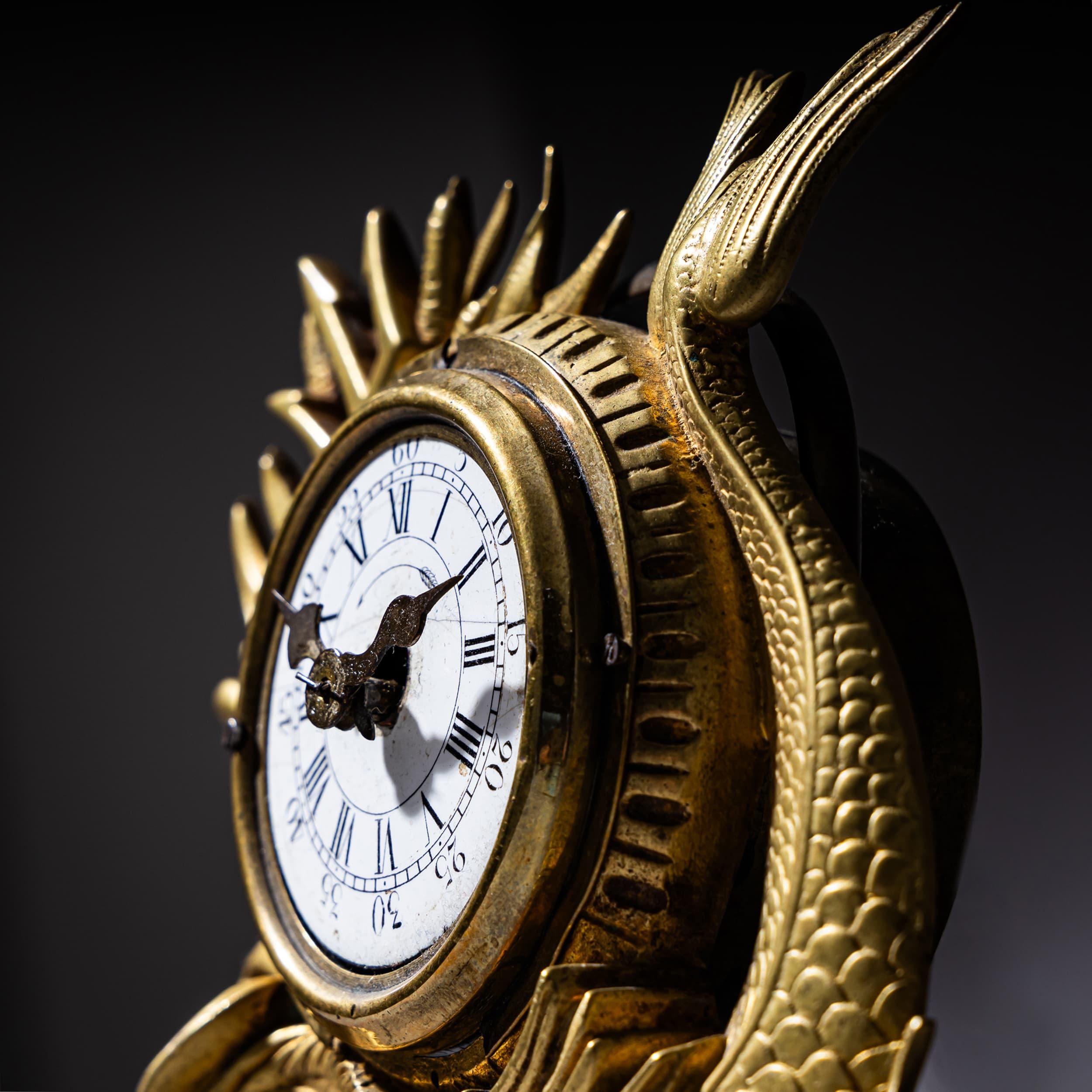 Mid-19th Century Table Clock with Dolphin, France, circa 1830 For Sale